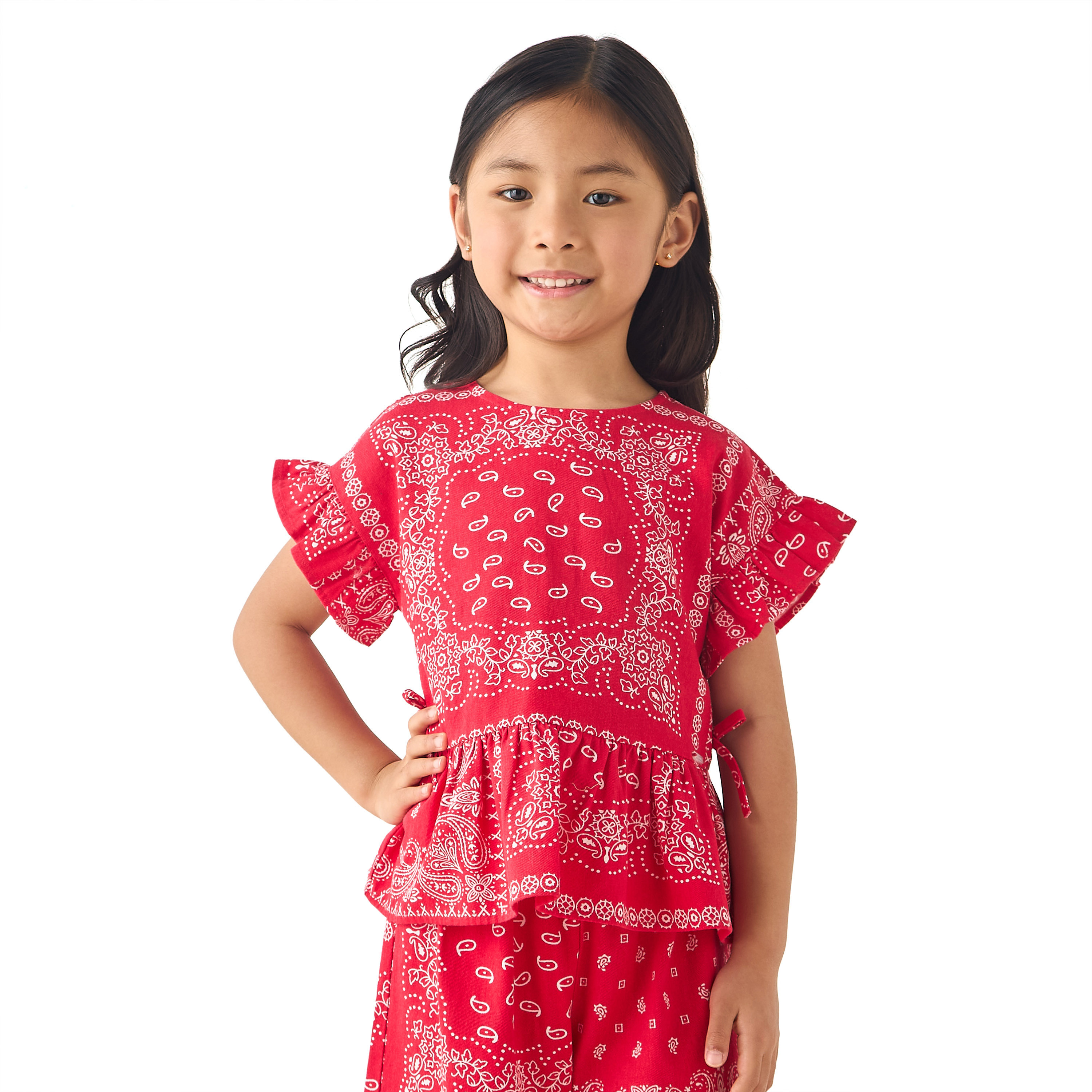 Lee Cooper Crew Neck Short Sleeves Top and Wide Leg Pants Set with Paisley Print-baby-girls-clothing-setsandcoords-image-2