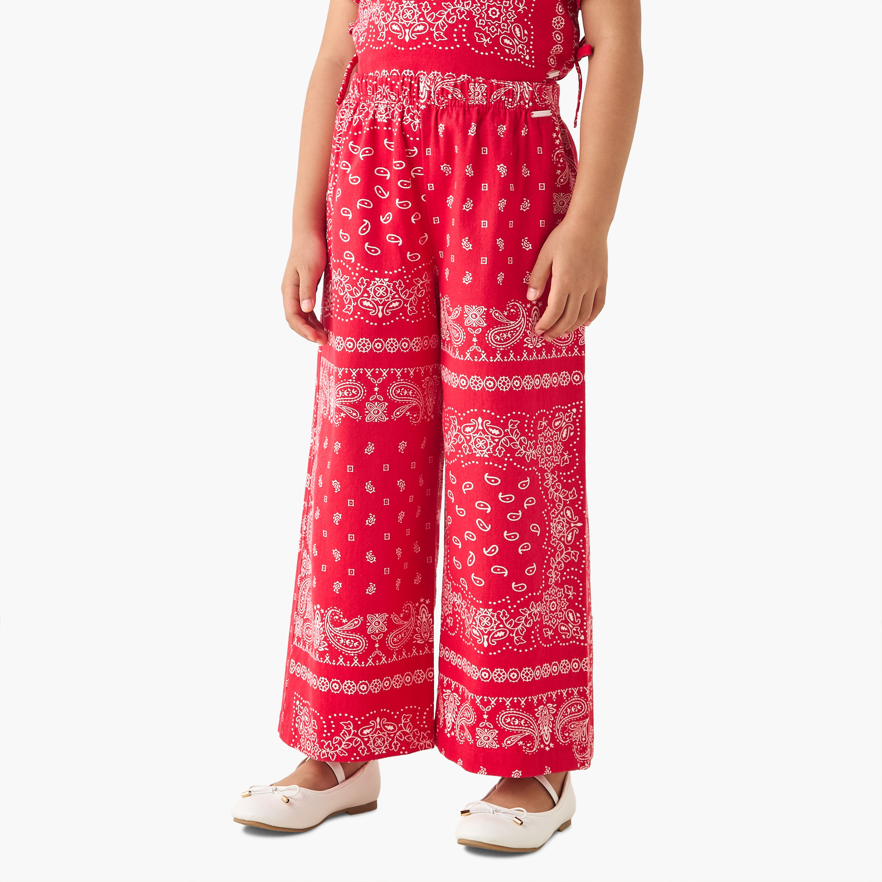 Lee Cooper Crew Neck Short Sleeves Top and Wide Leg Pants Set with Paisley Print-baby-girls-clothing-setsandcoords-image-3