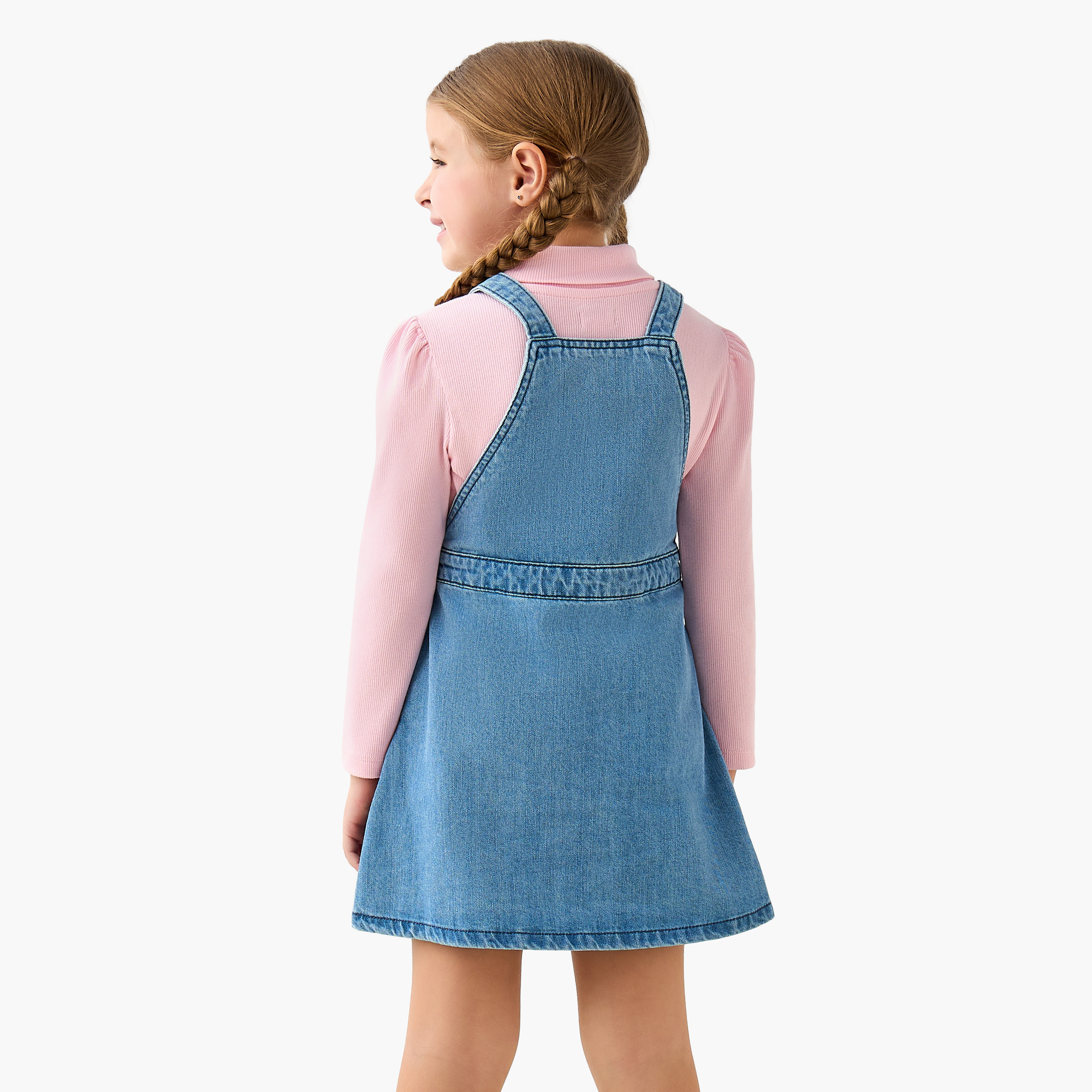 Lee Cooper Crew Neck Long Sleeves T-shirt and Denim Pinafore Set with Heart Applique-baby-girls-clothing-setsandcoords-image-3