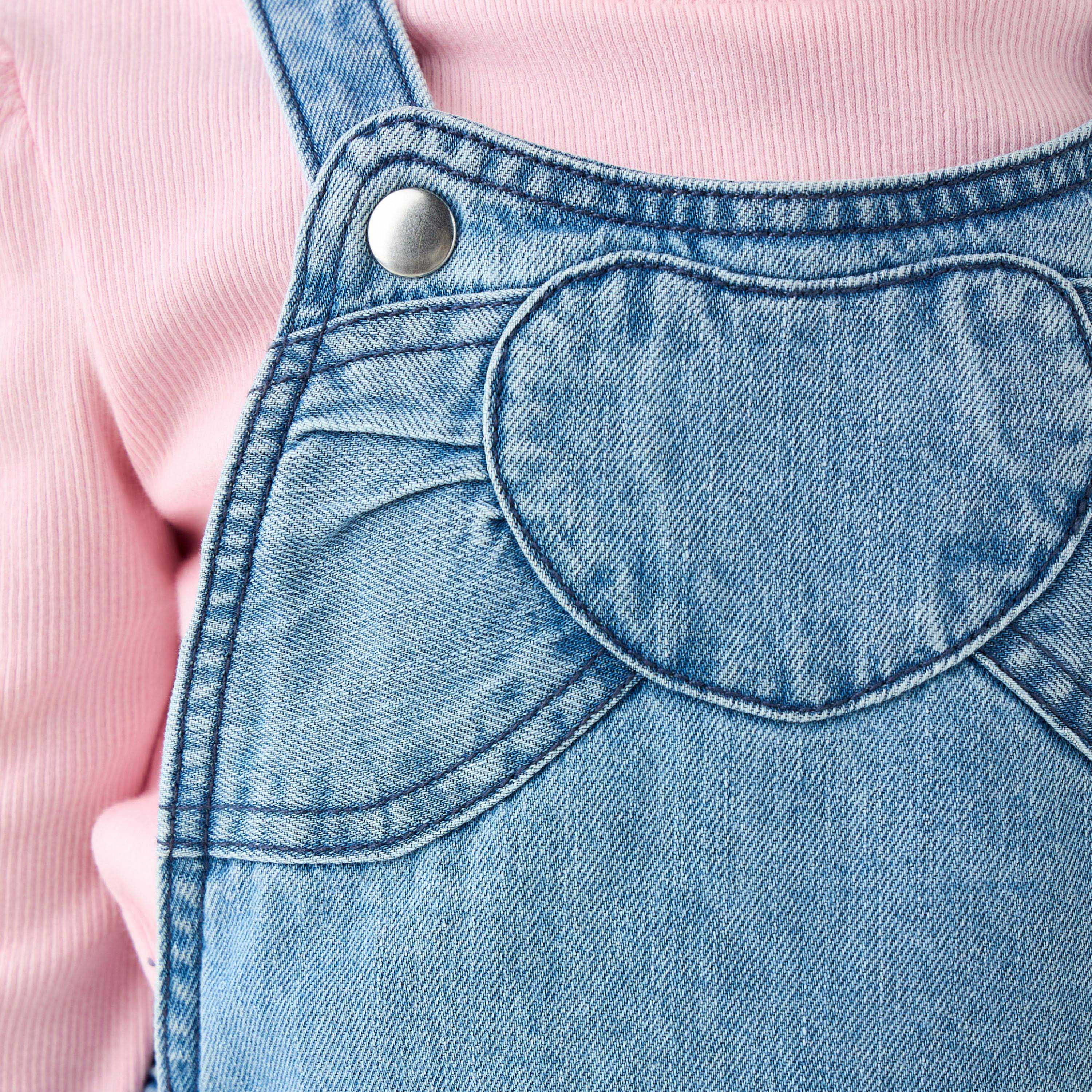 Lee Cooper Crew Neck Long Sleeves T-shirt and Denim Pinafore Set with Heart Applique-baby-girls-clothing-setsandcoords-image-4