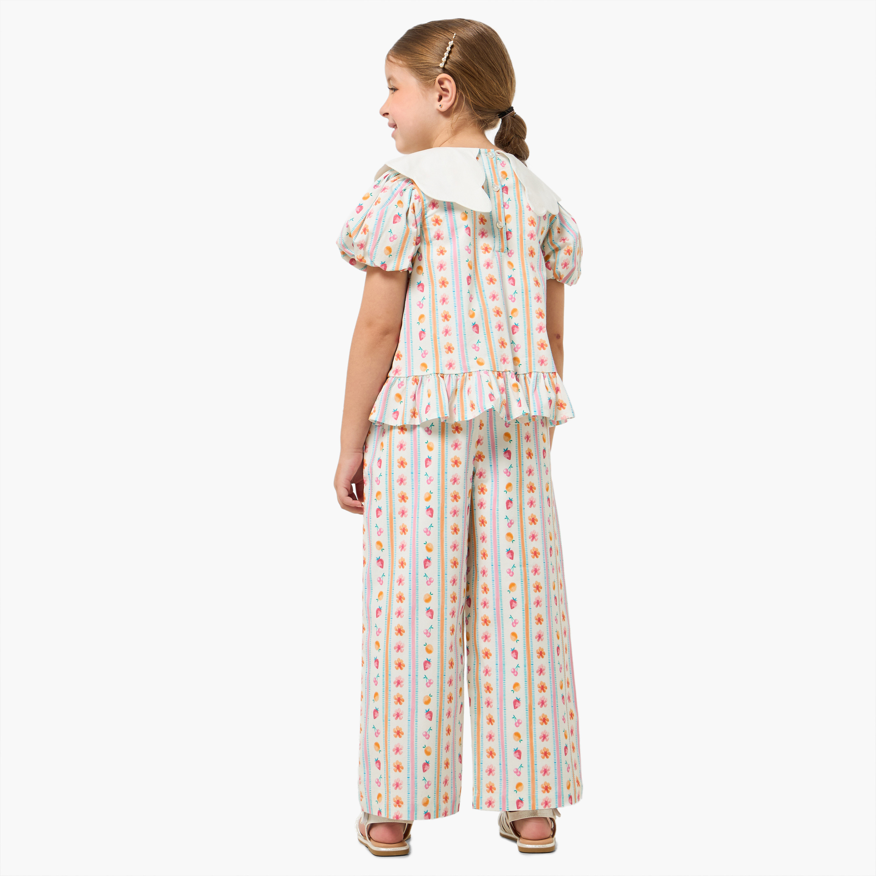 Lee Cooper Sailor Collar Short Sleeves Top and Pants Set with Fruit Print-girls-clothing-setsandcoords-image-4