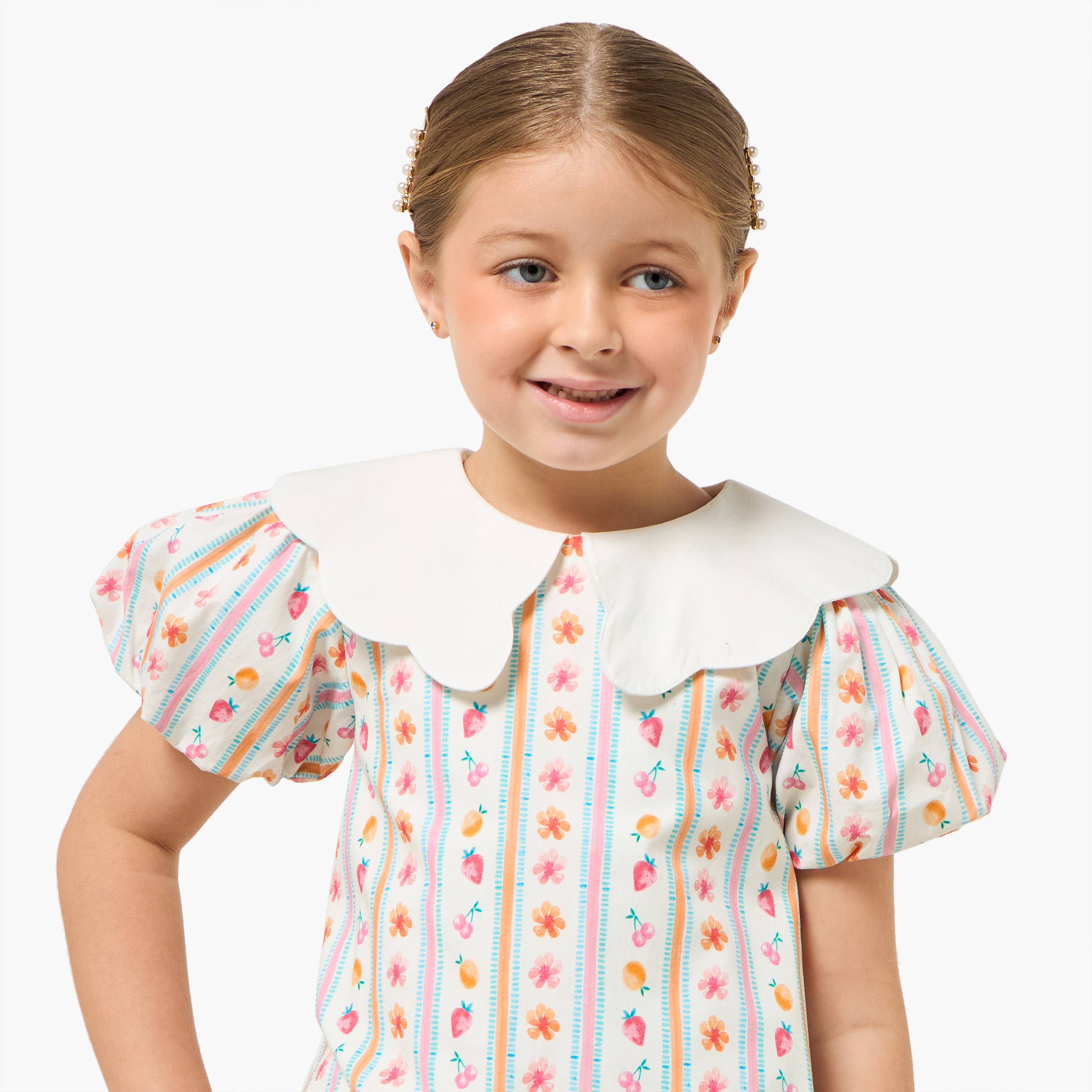 Lee Cooper Sailor Collar Short Sleeves Top and Pants Set with Fruit Print-girls-clothing-setsandcoords-image-5