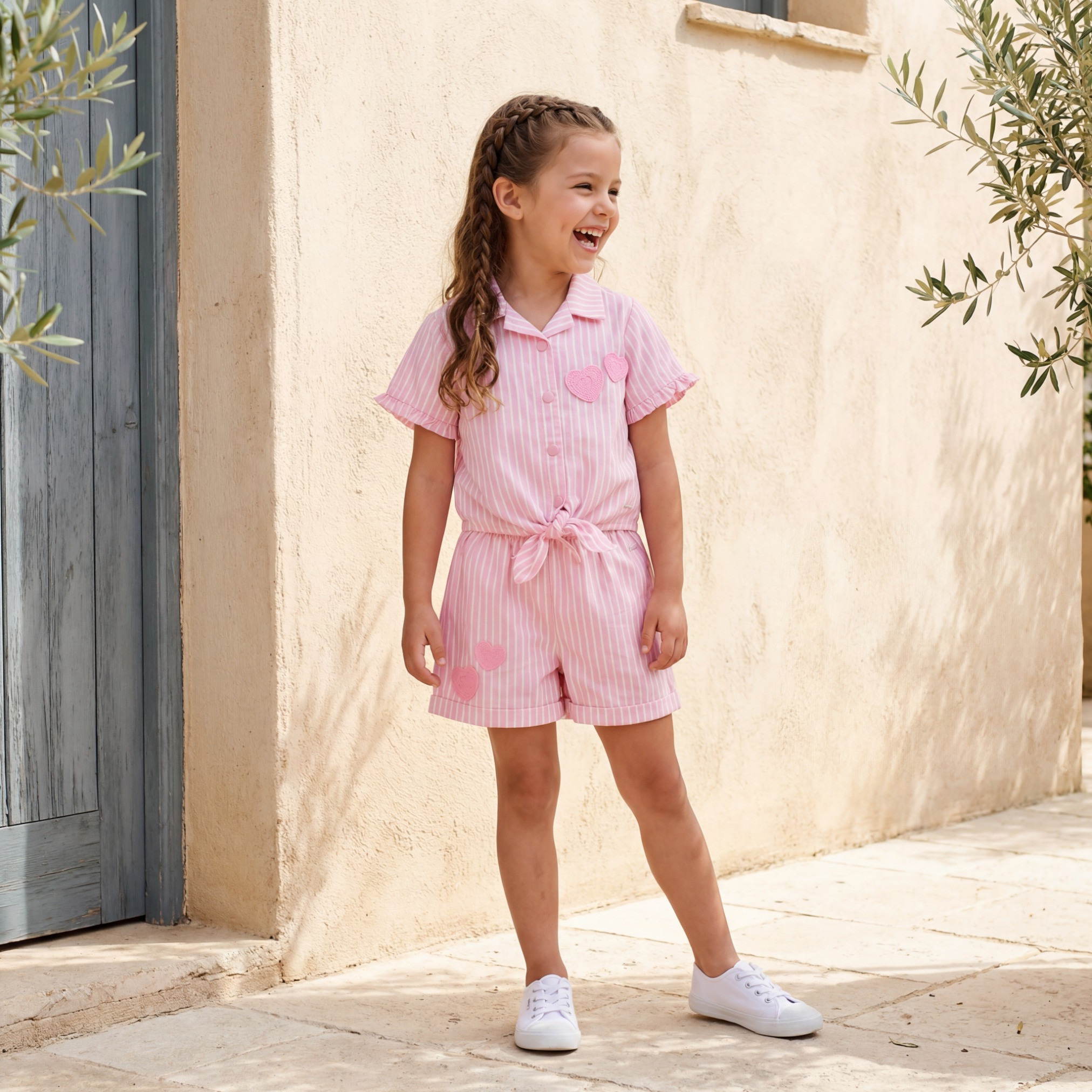 طقم مقلم قميص بياقة وأكمام قصيرة وشورت من لي كوبر-girls-clothing-setsandcoords-image-4