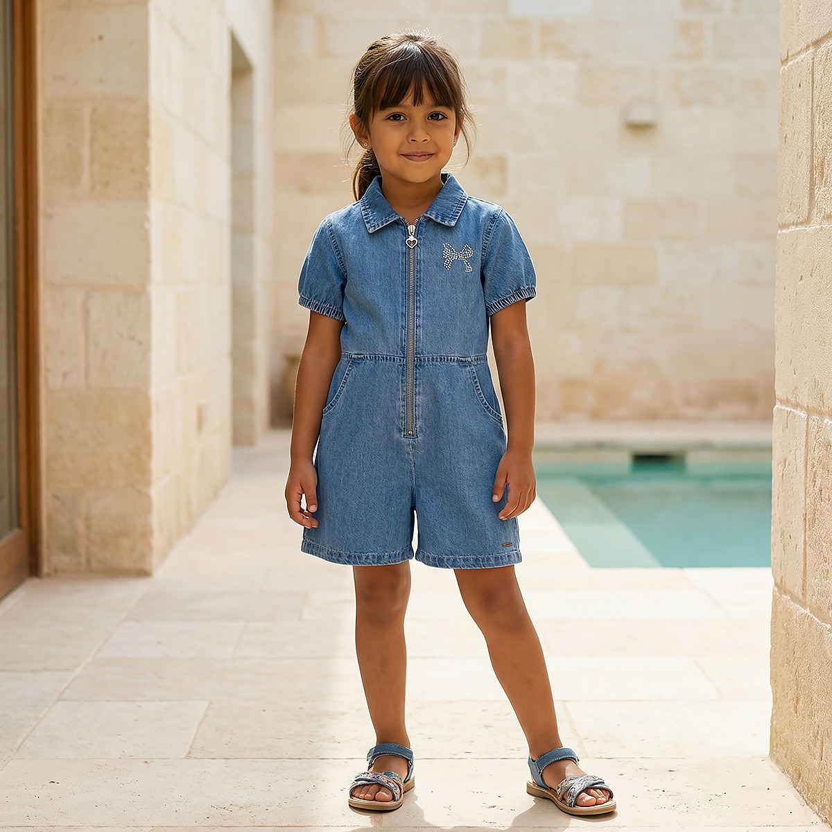 Lee Cooper Collared Short Sleeves Playsuit with Embellishment-girls-clothing-dressesandjumpsuits-image-1