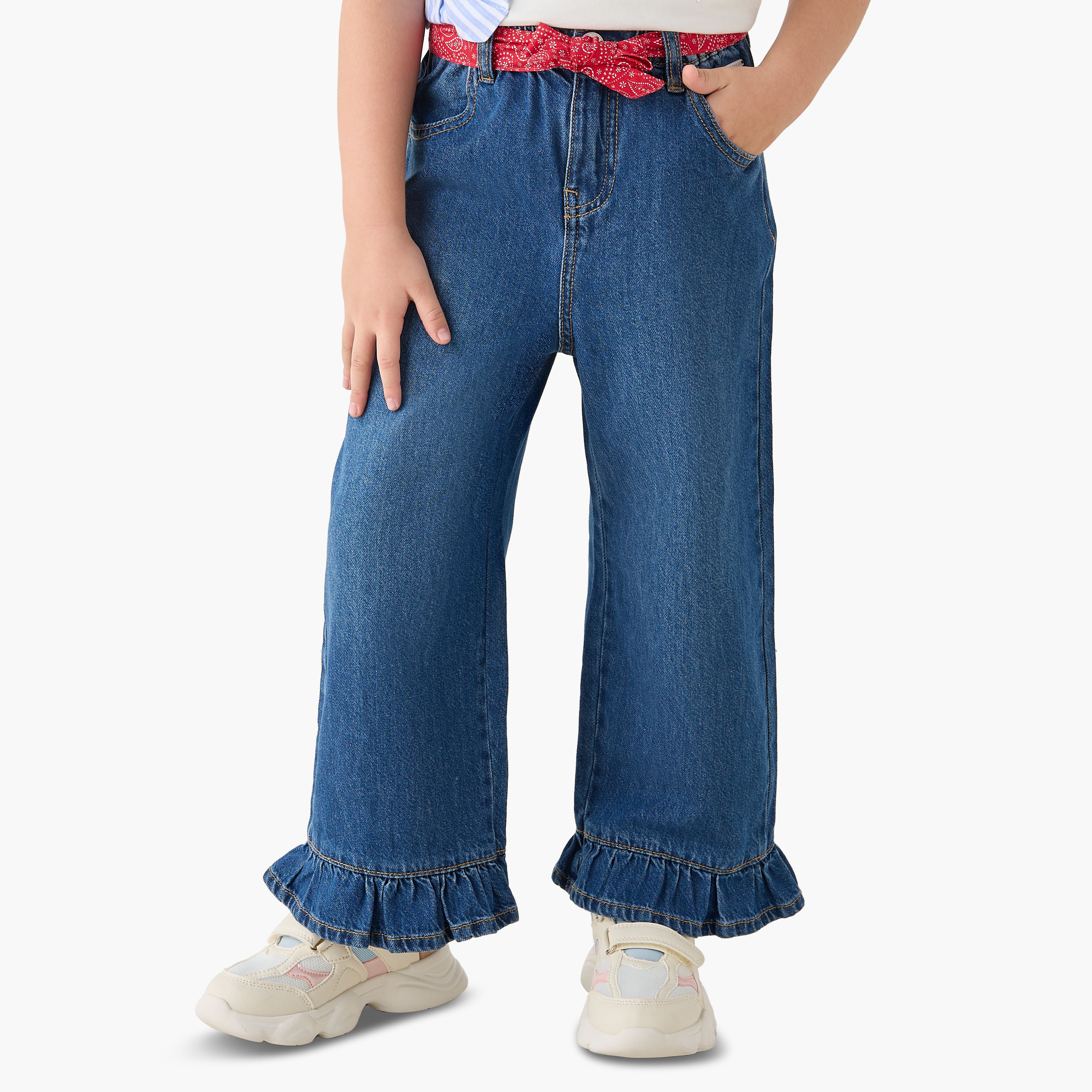 Juniors Tie-Up Belt Jeans with Ruffle Hem-girls-clothing-bottoms-jeansandjeggings-image-1