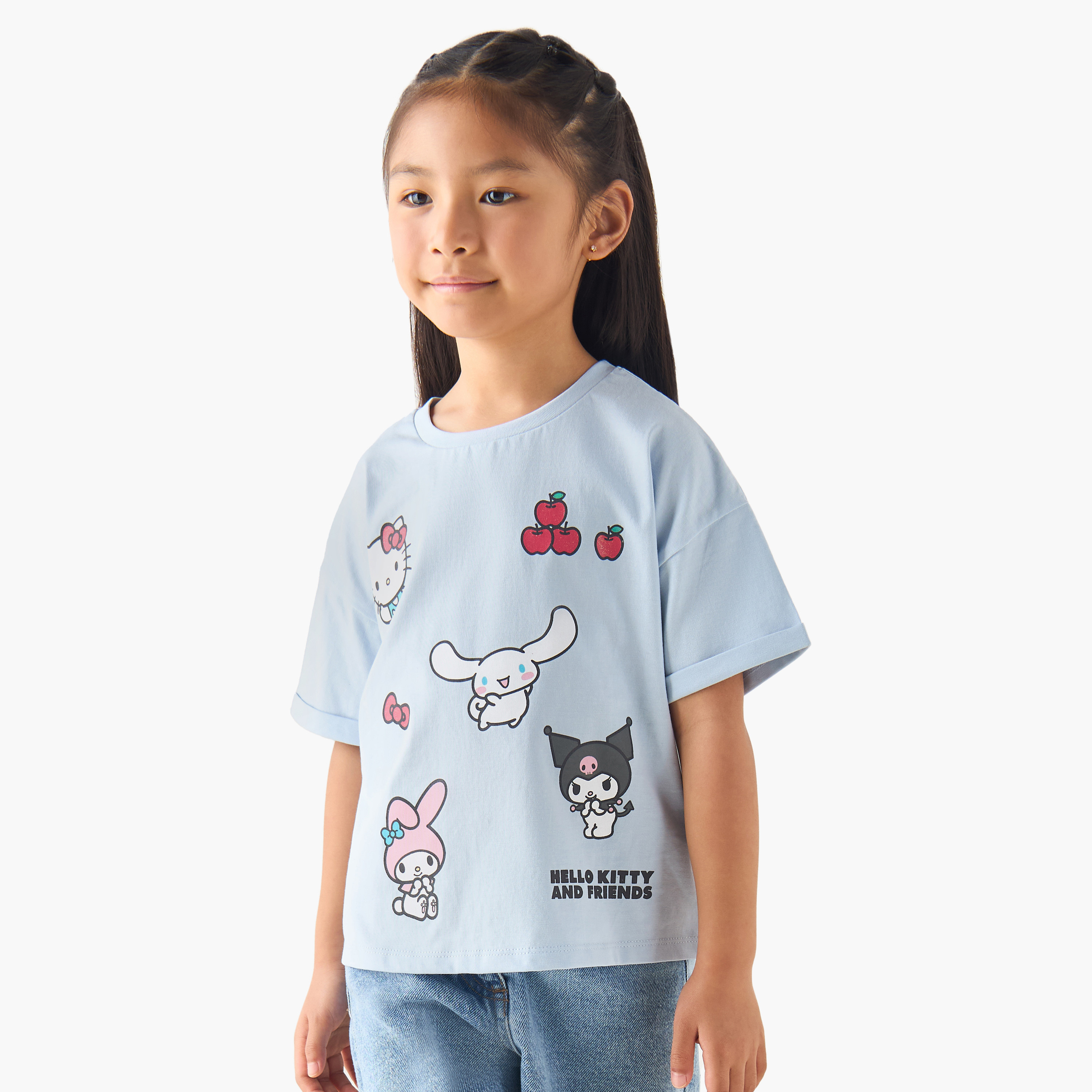 Sanrio Crew Neck Short Sleeves T-shirt with Hello Kitty and Friends Print-girls-clothing-tshirts-image-1