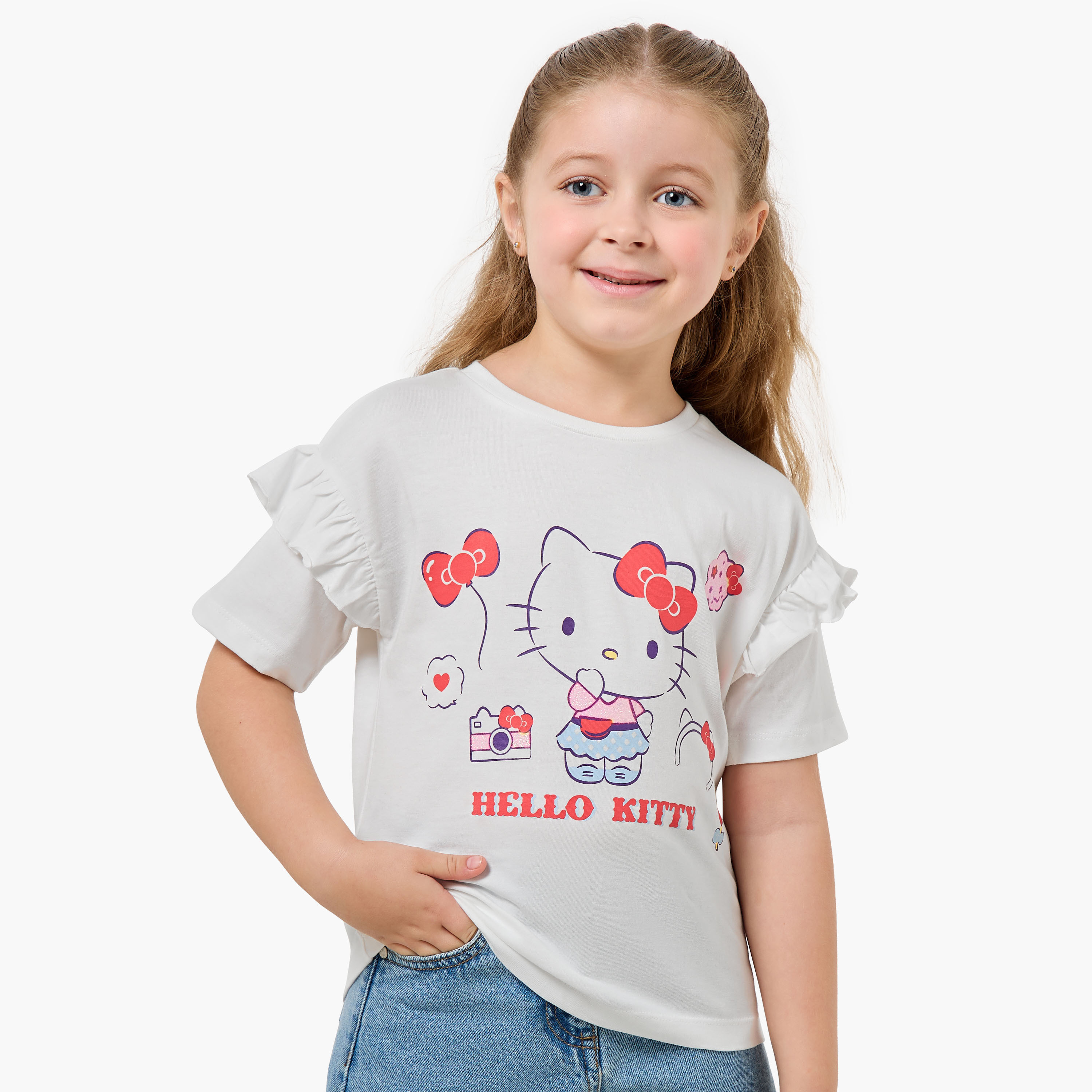 Pack of 2 Sanrio Crew Neck Short Sleeve T-shirt with Hello Kitty Print-girls-clothing-tshirts-image-2