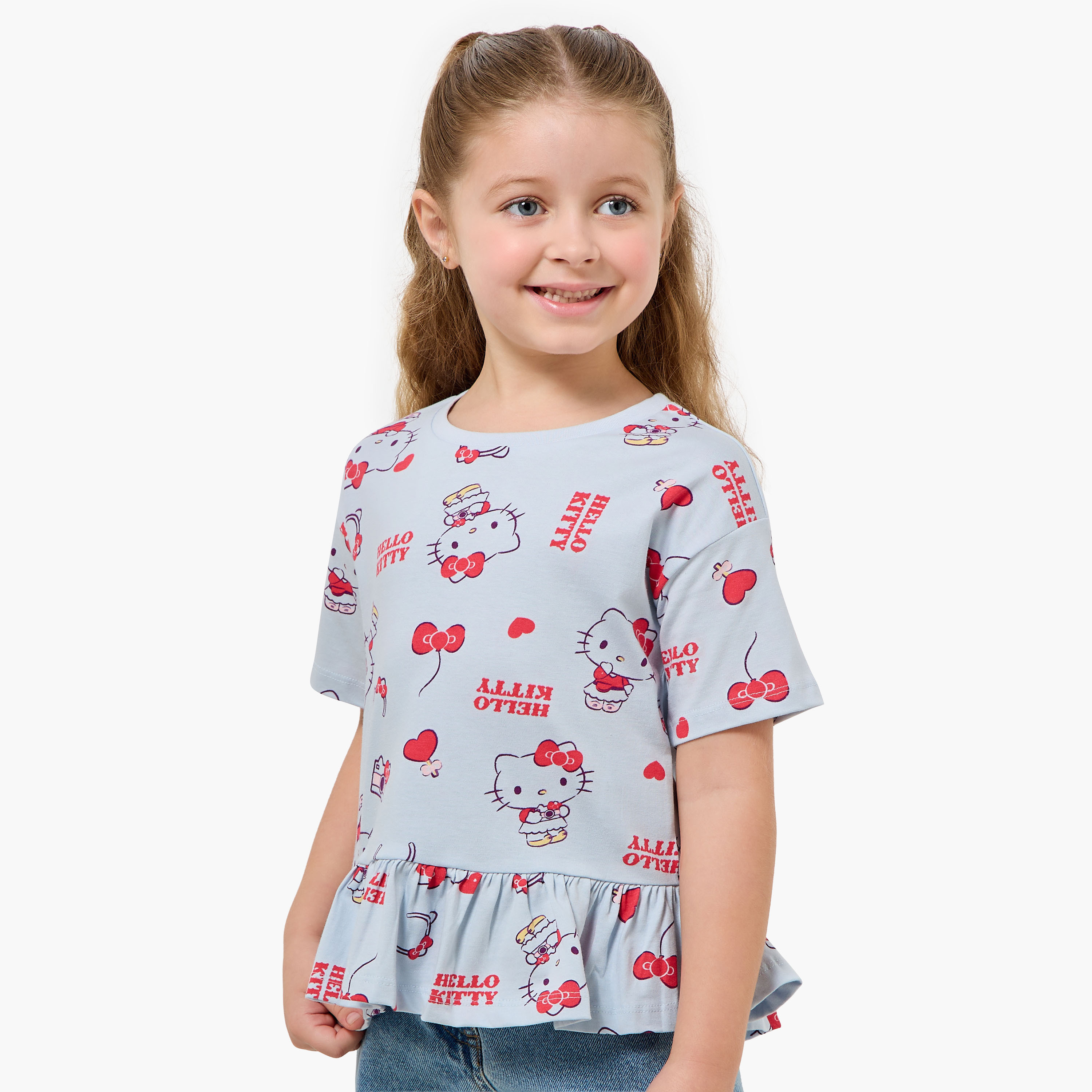 Pack of 2 Sanrio Crew Neck Short Sleeve T-shirt with Hello Kitty Print-girls-clothing-tshirts-image-3