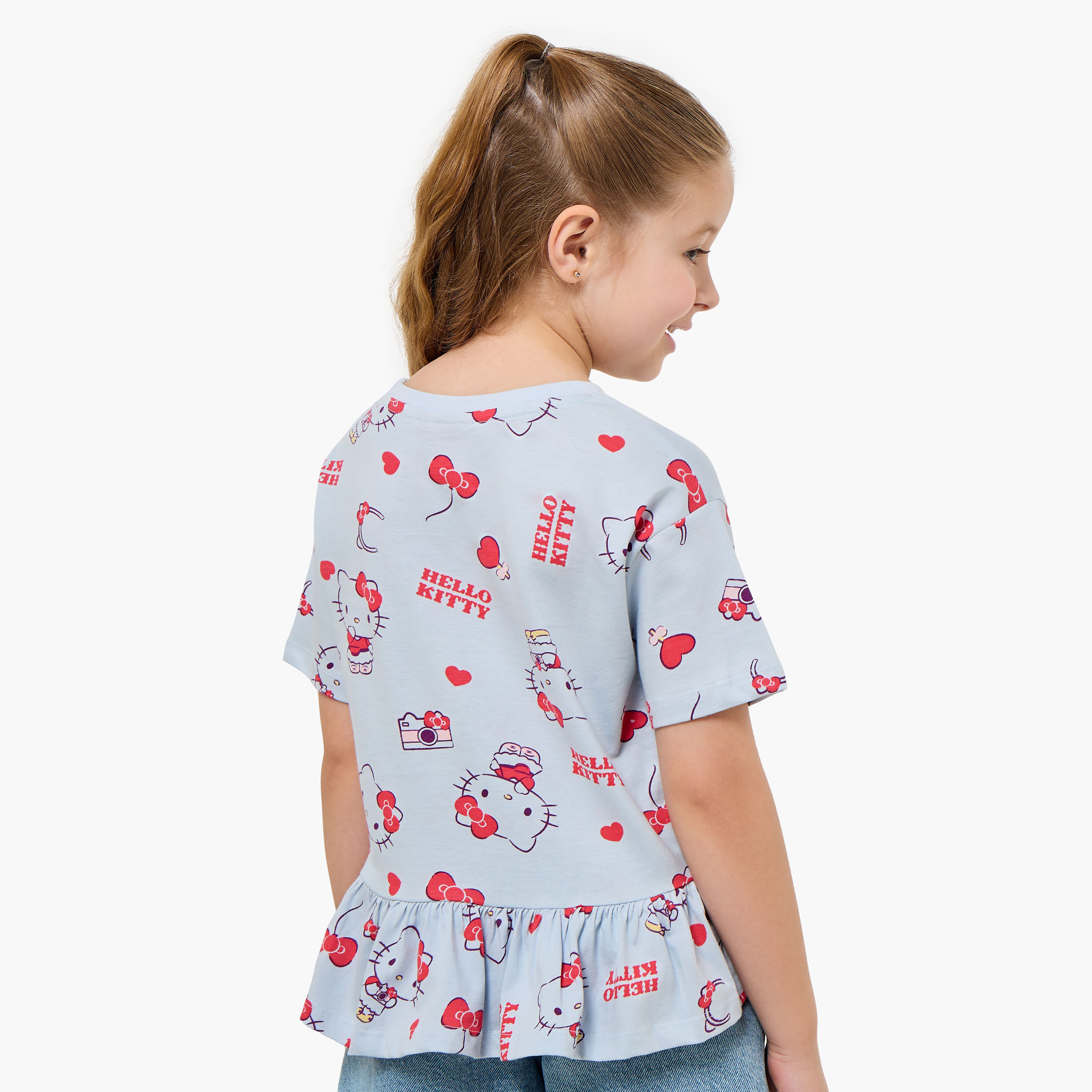 Pack of 2 Sanrio Crew Neck Short Sleeve T-shirt with Hello Kitty Print-girls-clothing-tshirts-image-4