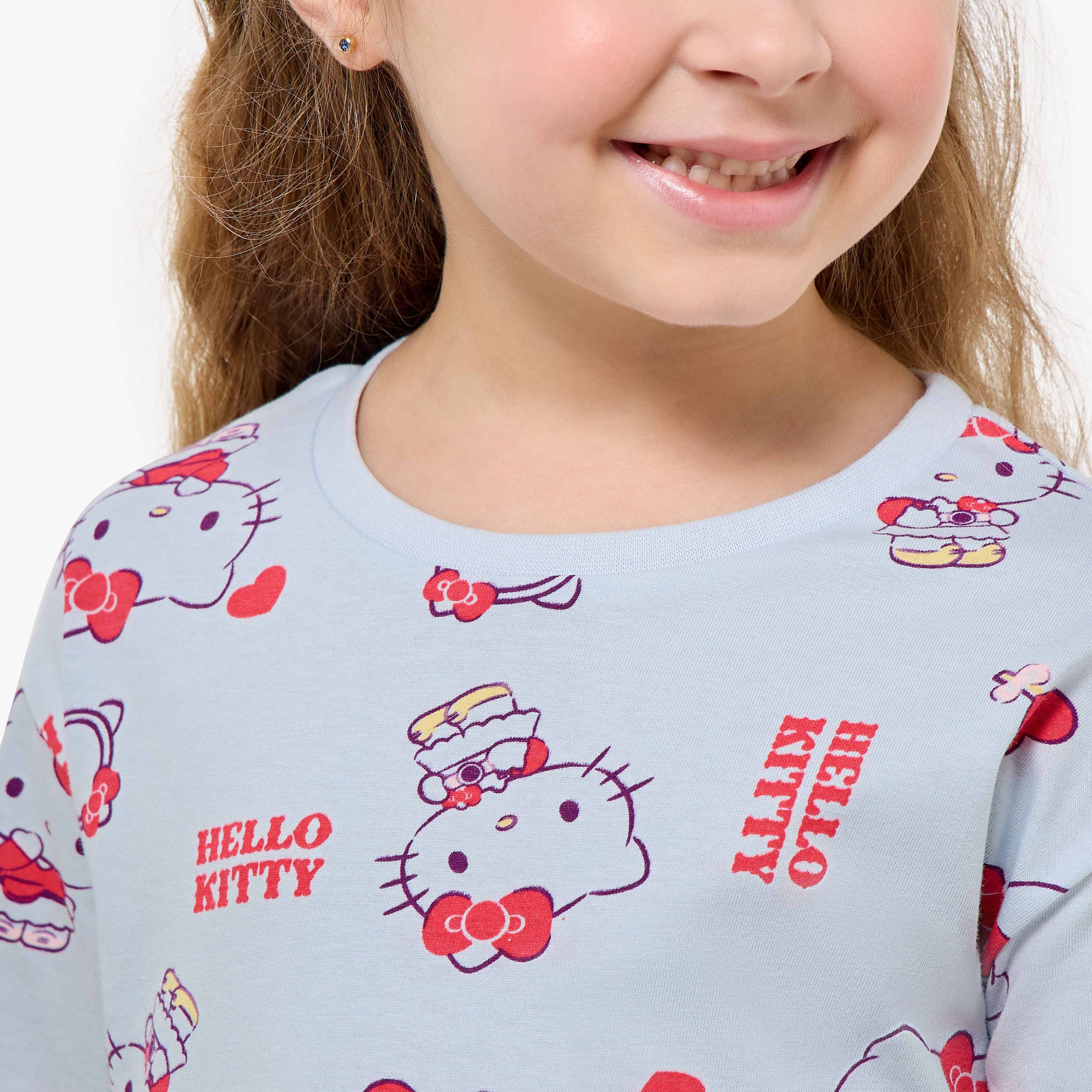 Pack of 2 Sanrio Crew Neck Short Sleeve T-shirt with Hello Kitty Print-girls-clothing-tshirts-image-5