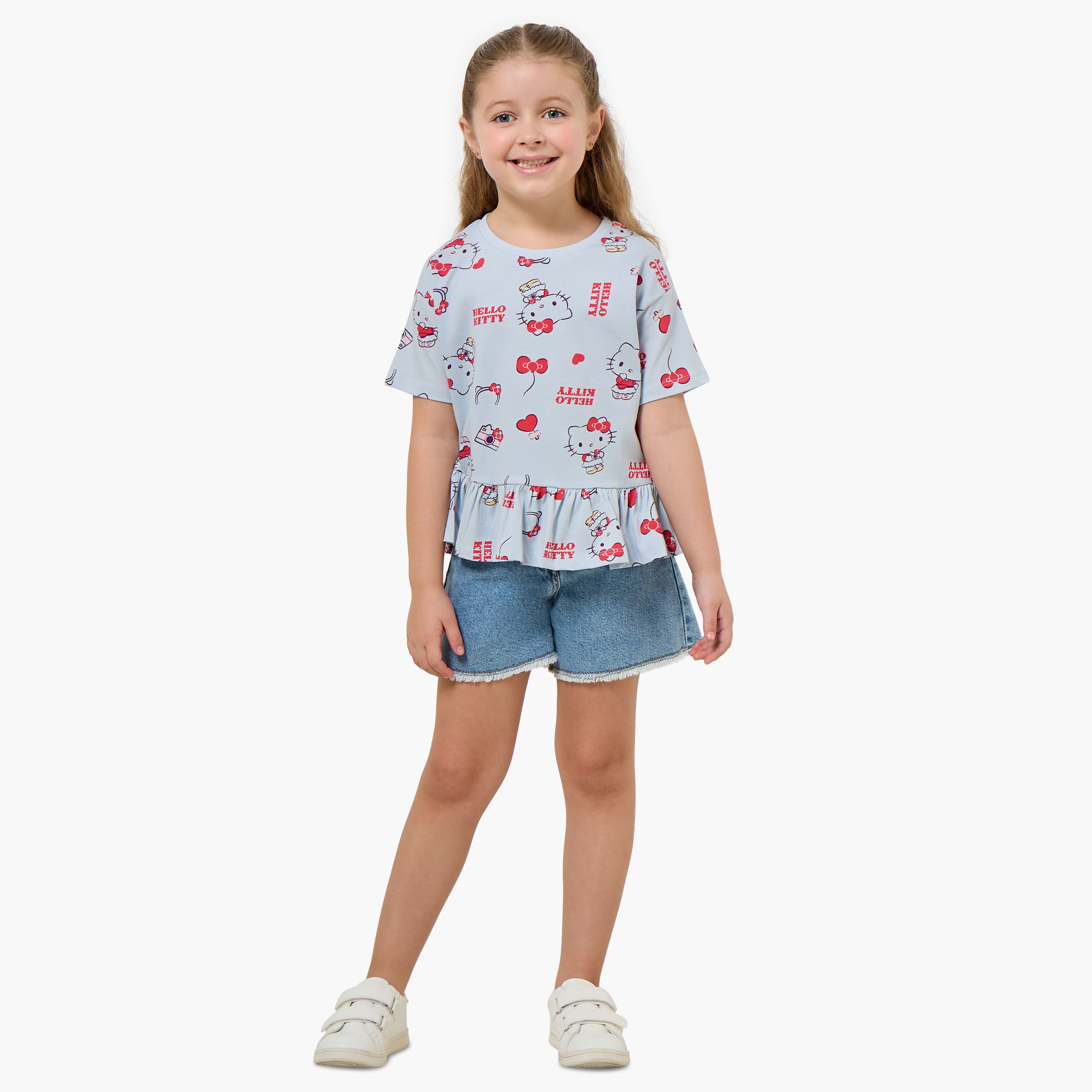 Pack of 2 Sanrio Crew Neck Short Sleeve T-shirt with Hello Kitty Print-girls-clothing-tshirts-image-7
