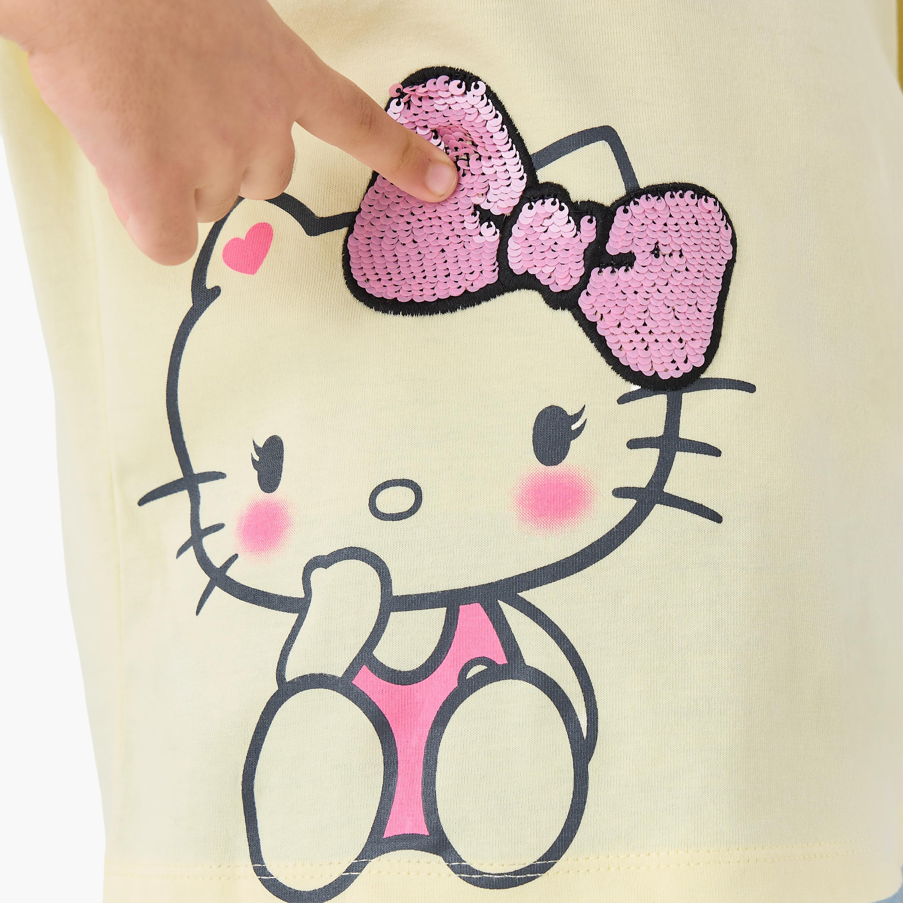 Sanrio Round Neck Short Sleeves T-shirt with Hello Kitty Sequin Detail-girls-clothing-tshirts-image-5