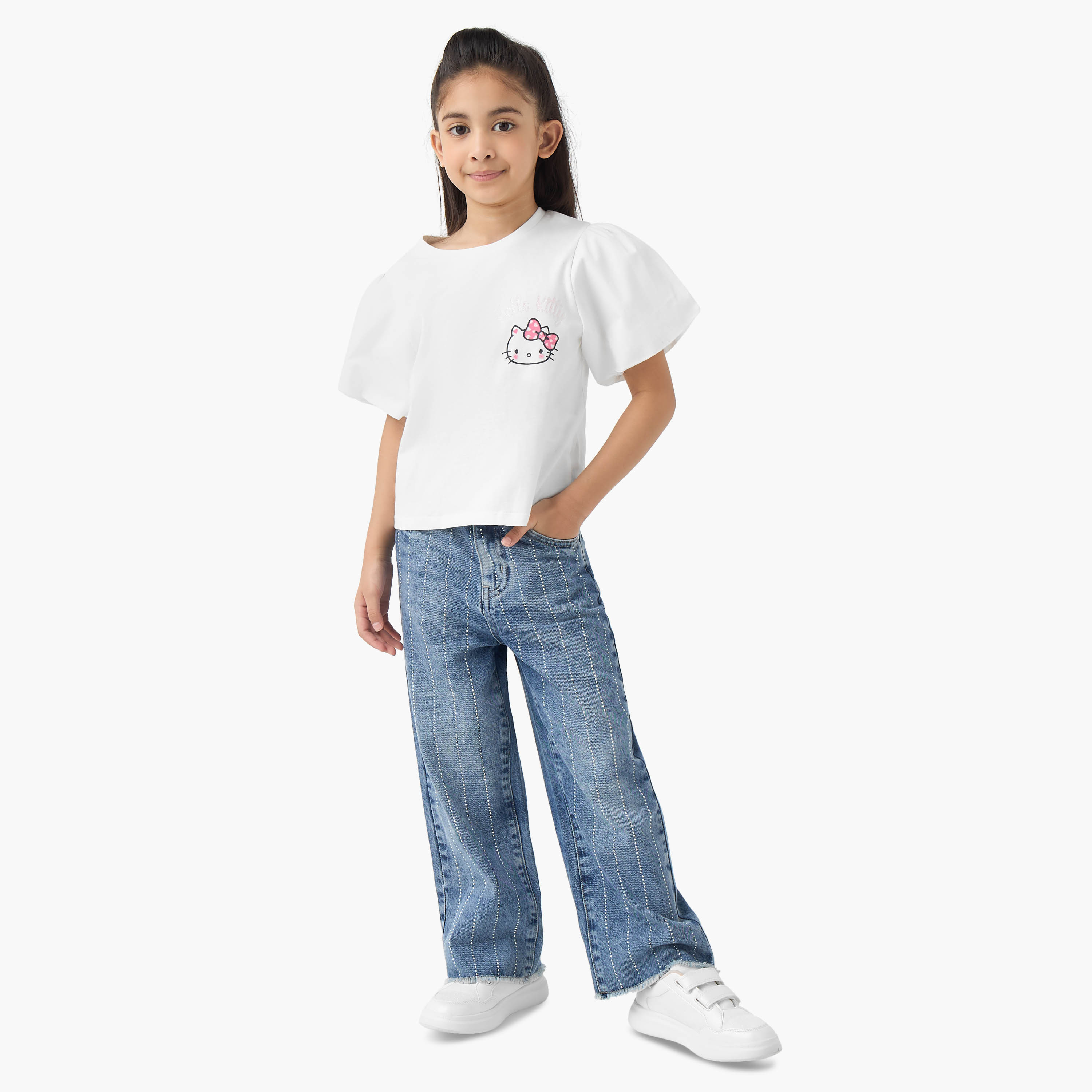 Sanrio Crew Neck Short Sleeves T-shirt with Hello Kitty Print-girls-clothing-tshirts-image-2