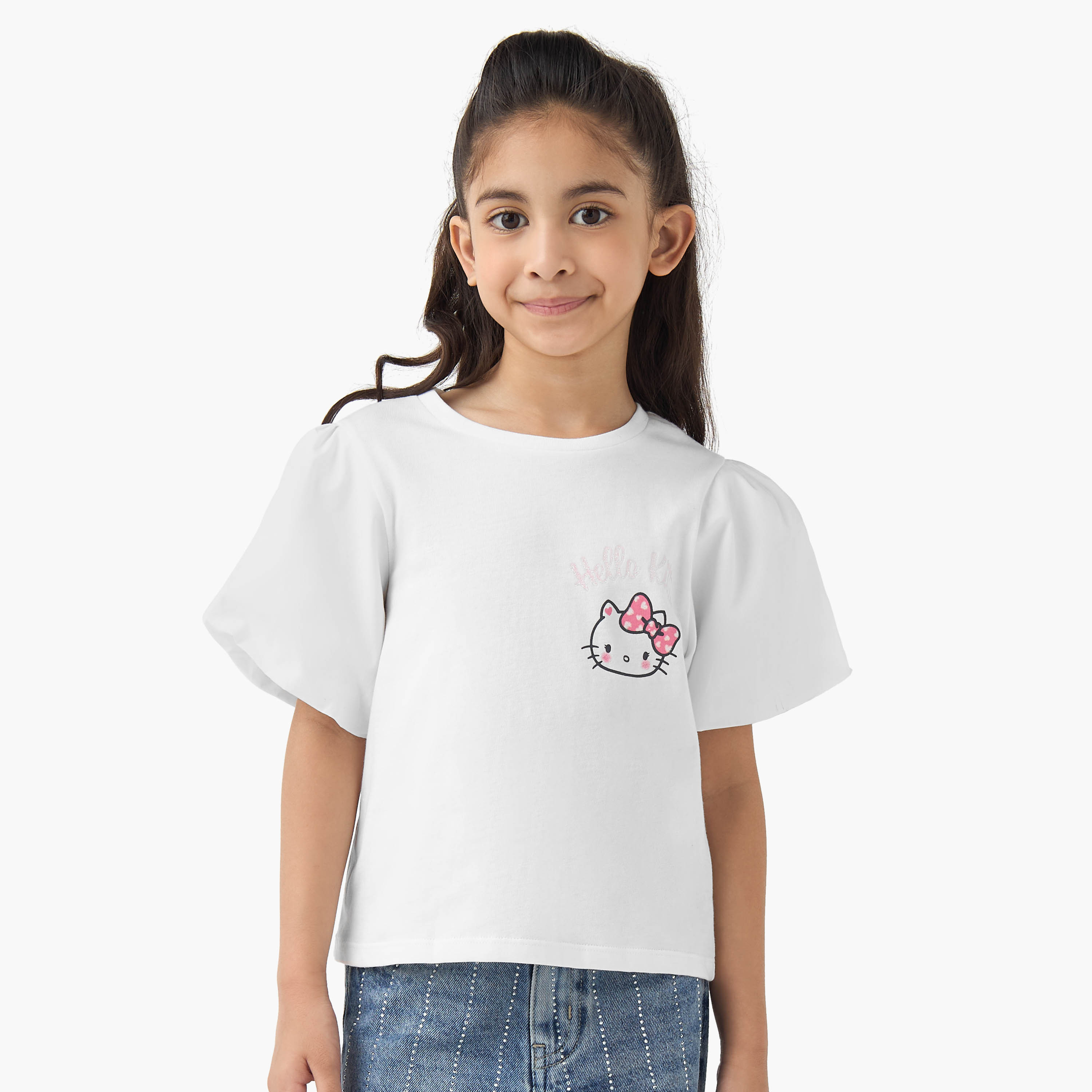 Sanrio Crew Neck Short Sleeves T-shirt with Hello Kitty Print-girls-clothing-tshirts-image-3