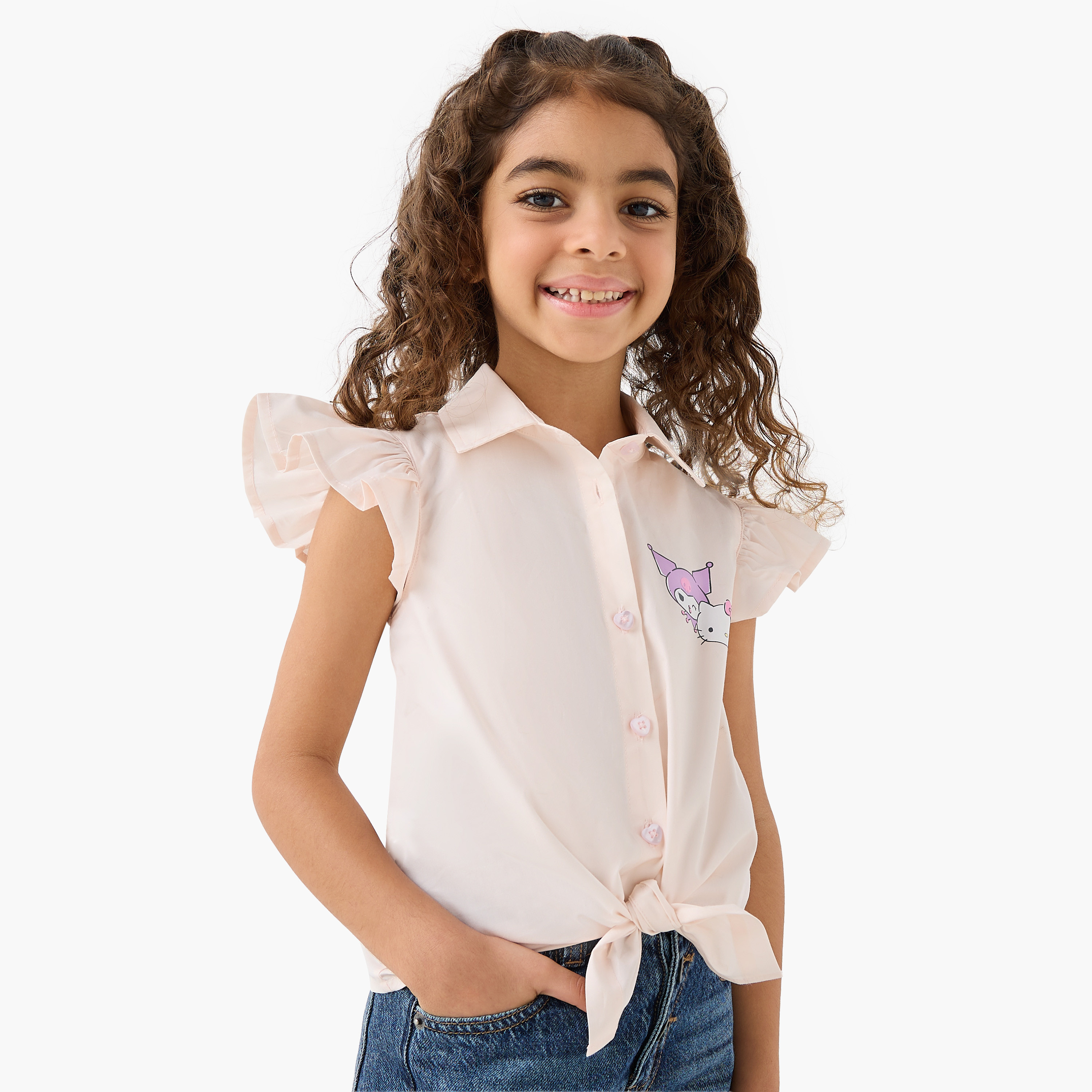 قميص بياقة وأكمام كاب بكشكش وطبعات هالو كيتي والأصدقاء من سانريو-baby-girls-clothing-blousesandshirts-image-6