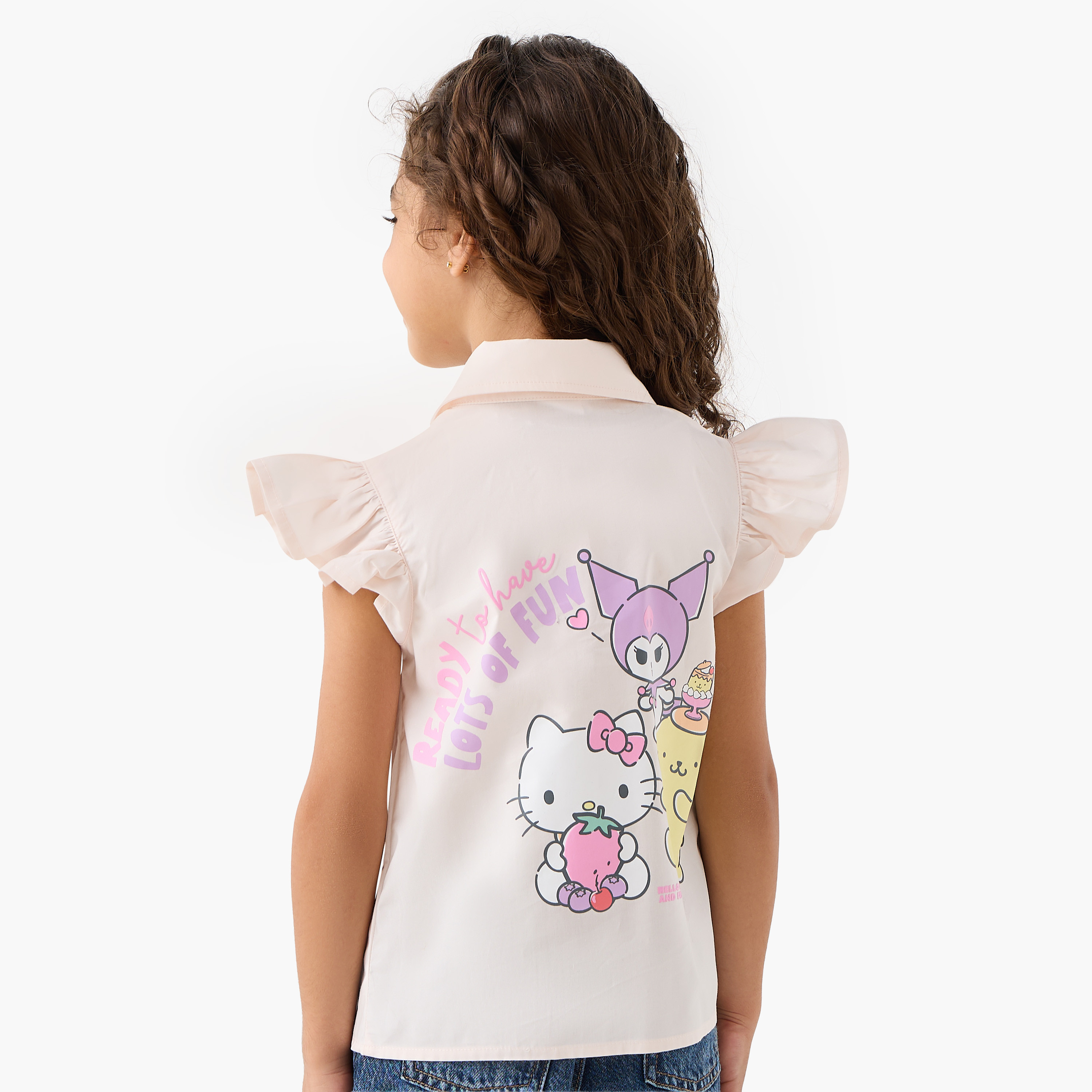 قميص بياقة وأكمام كاب بكشكش وطبعات هالو كيتي والأصدقاء من سانريو-baby-girls-clothing-blousesandshirts-image-4
