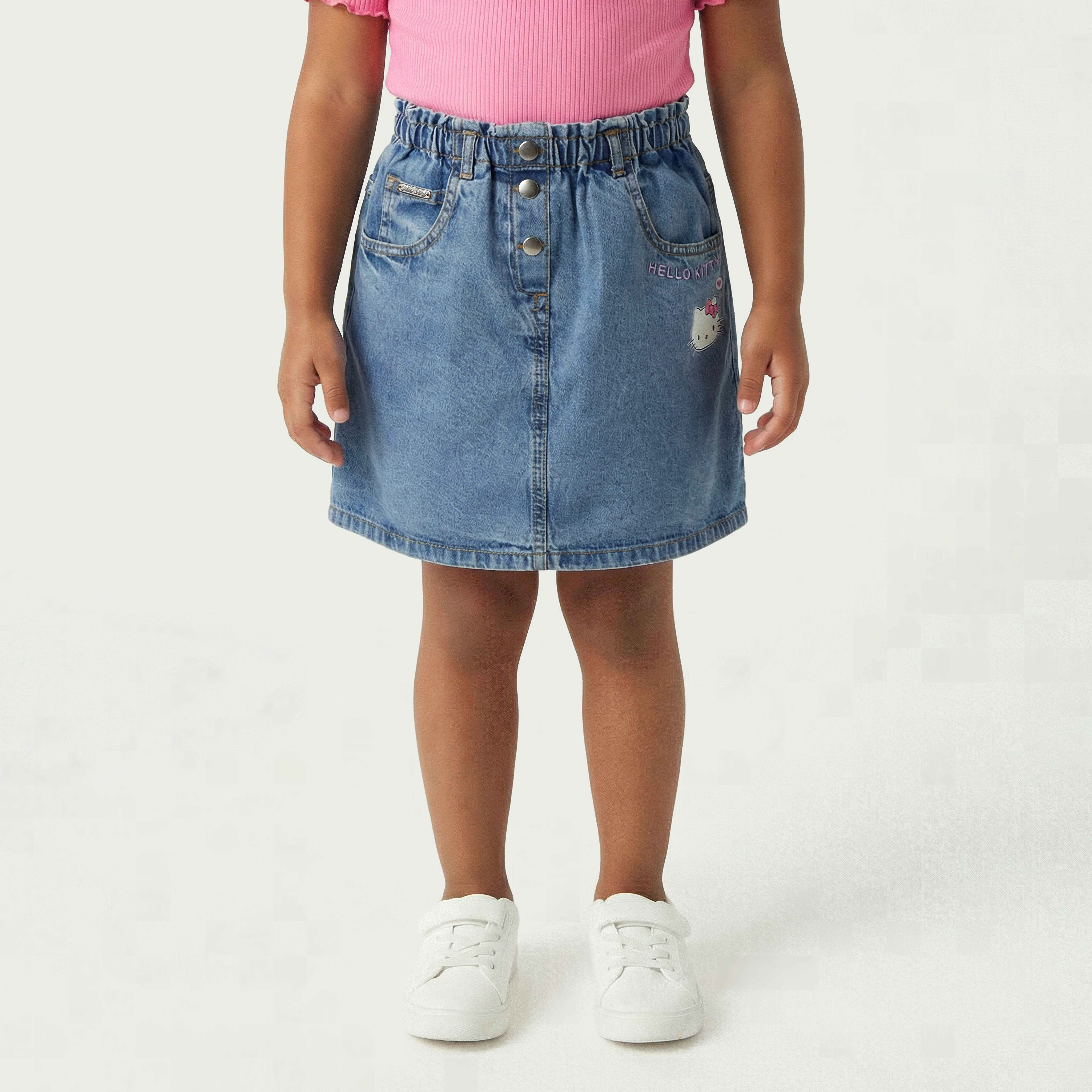 Sanrio Mini Denim Skirt with Hello Kitty Print-girls-clothing-bottoms-skirts-image-1