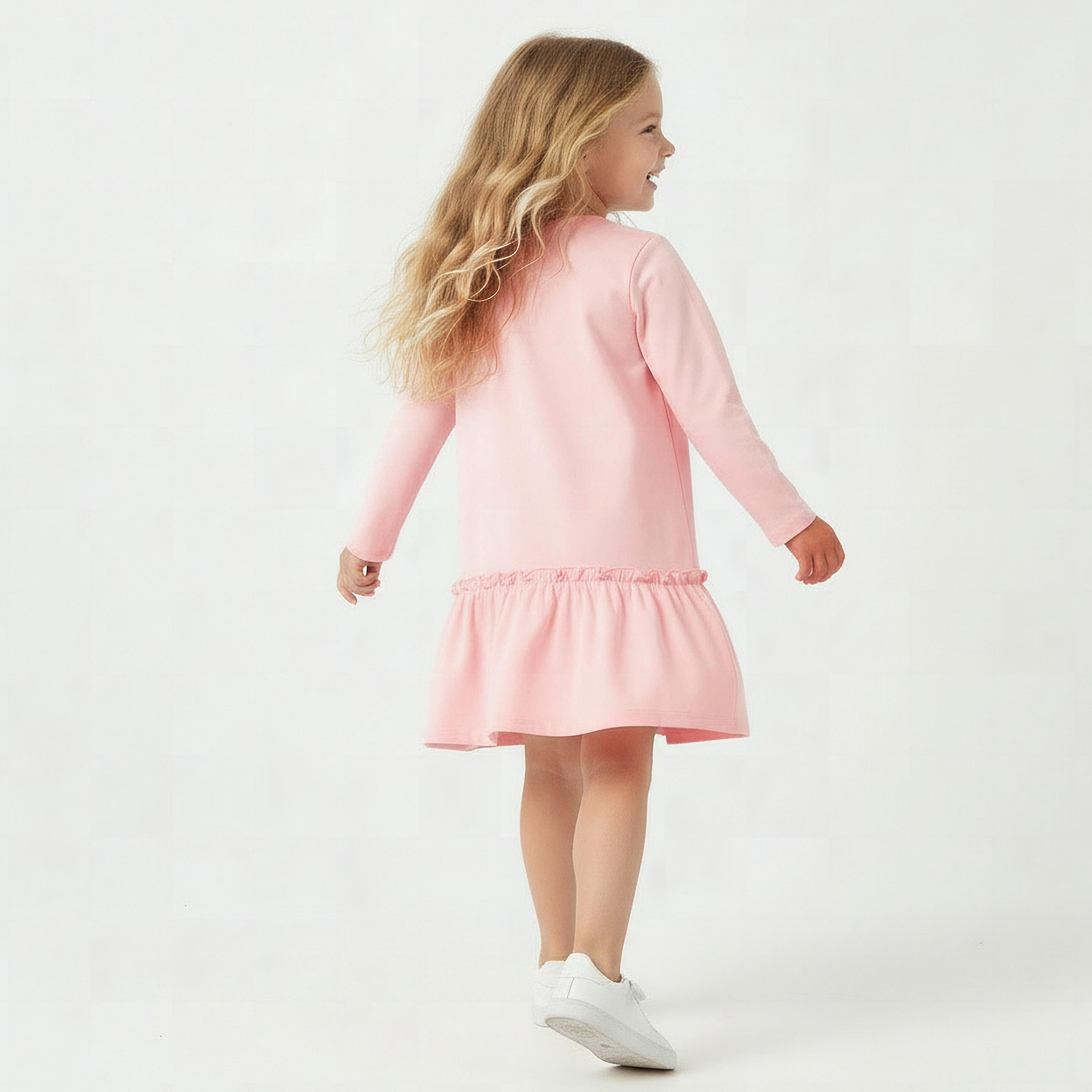 Sanrio Round Neck Long Sleeves Drop Waist Dress with Hello Kitty Print-girls-clothing-dressesandjumpsuits-image-2