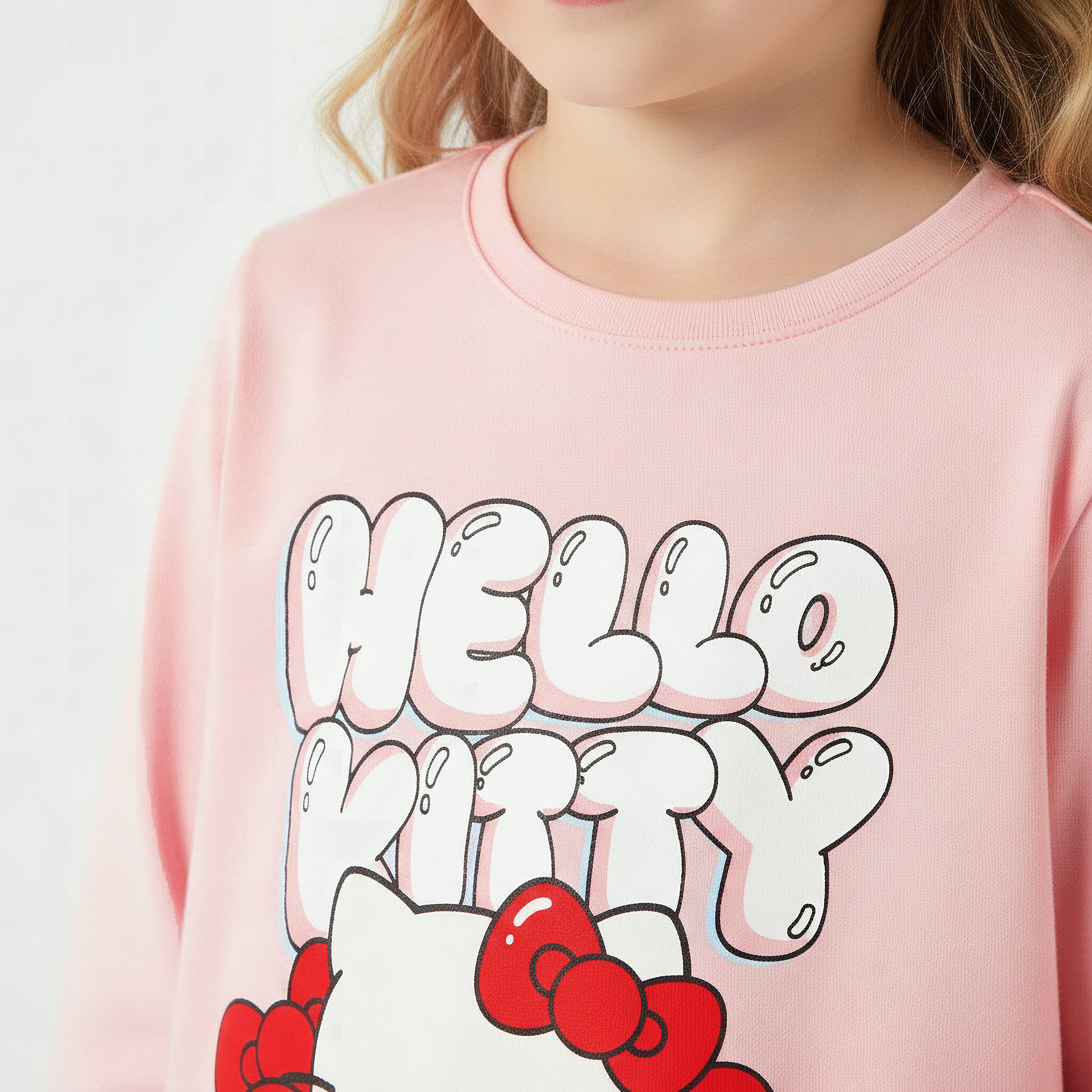 Sanrio Round Neck Long Sleeves Drop Waist Dress with Hello Kitty Print-girls-clothing-dressesandjumpsuits-image-4