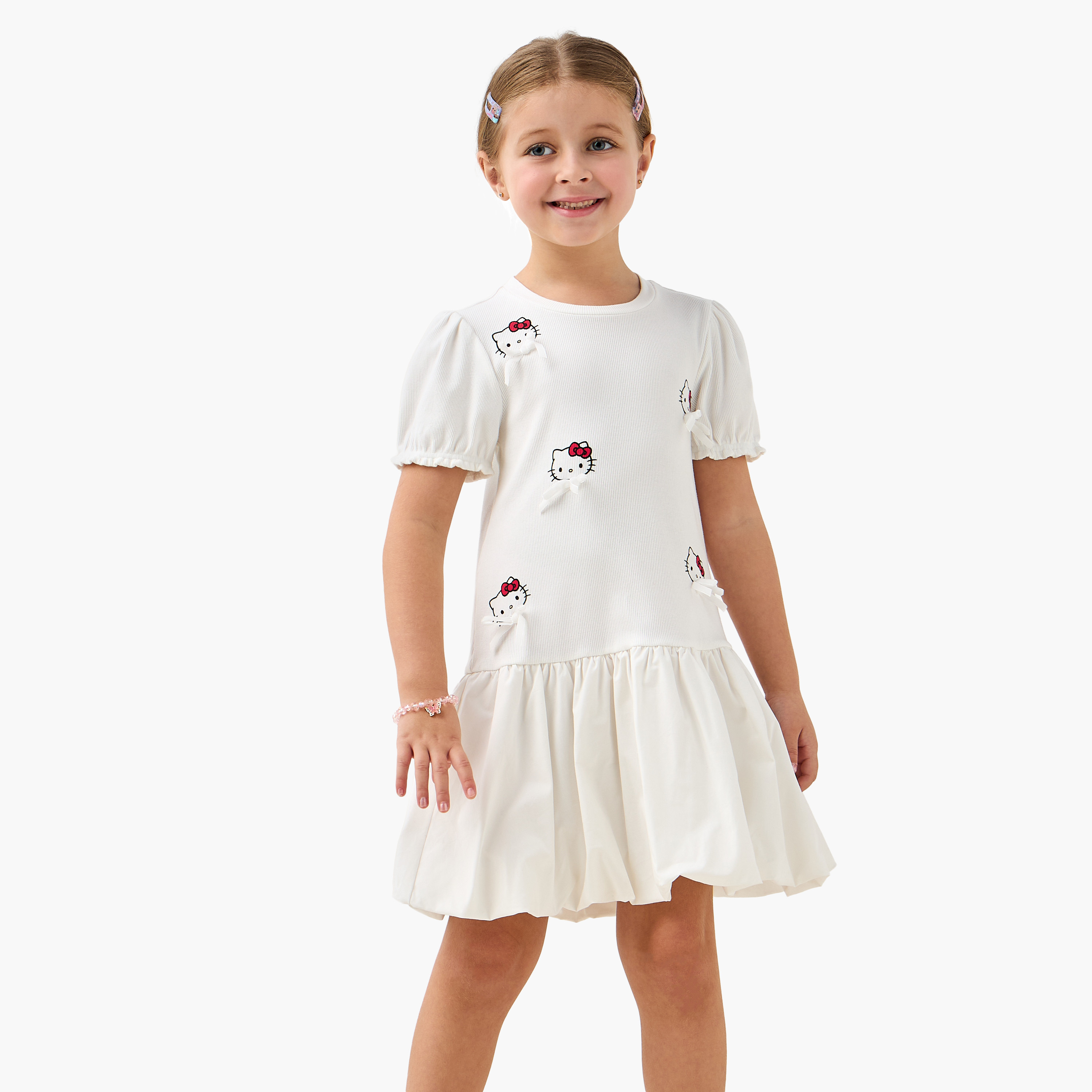 Sanrio Round Neck Short Sleeves Balloon Dress with Hello Kitty Print-girls-clothing-dressesandjumpsuits-image-1
