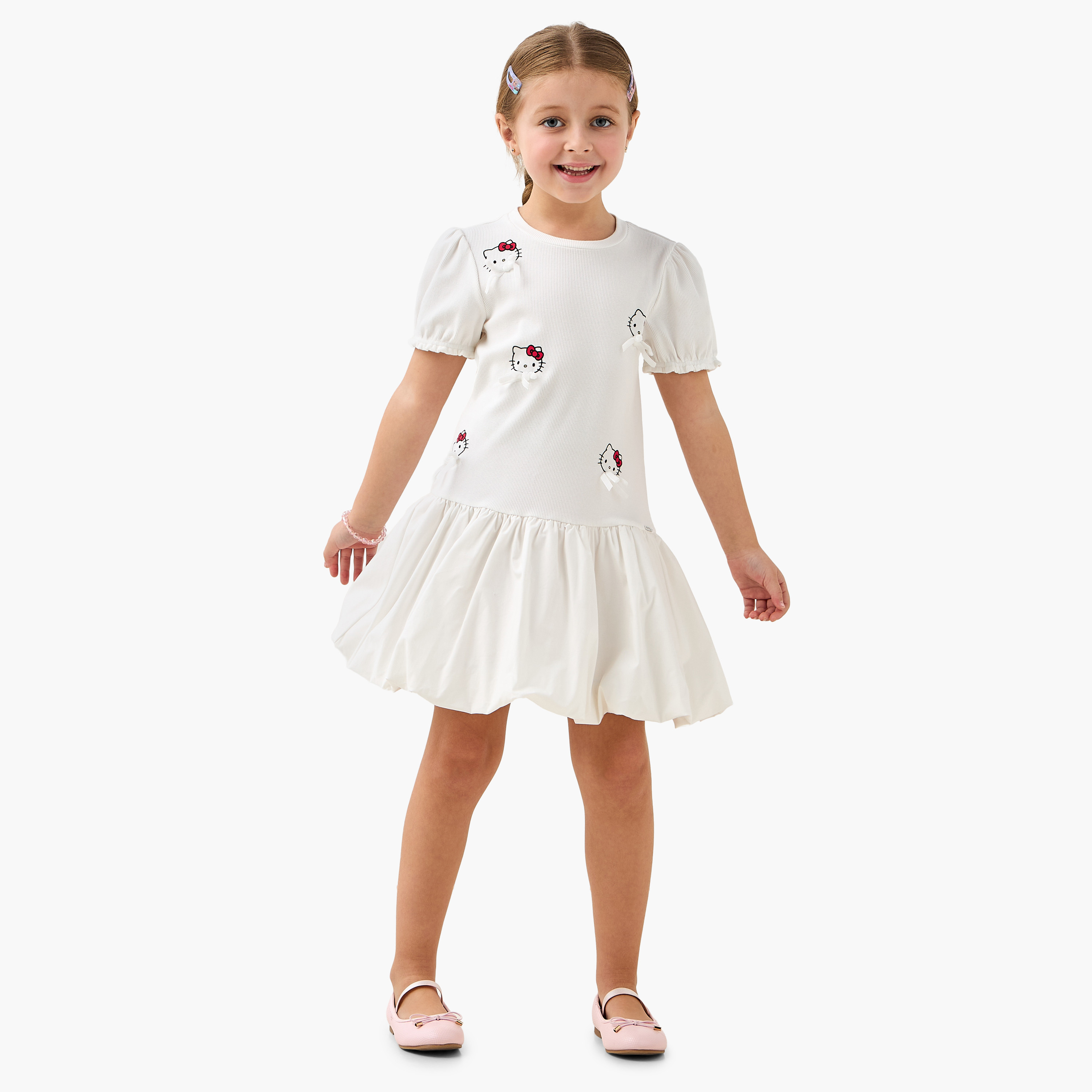 Sanrio Round Neck Short Sleeves Balloon Dress with Hello Kitty Print-girls-clothing-dressesandjumpsuits-image-2