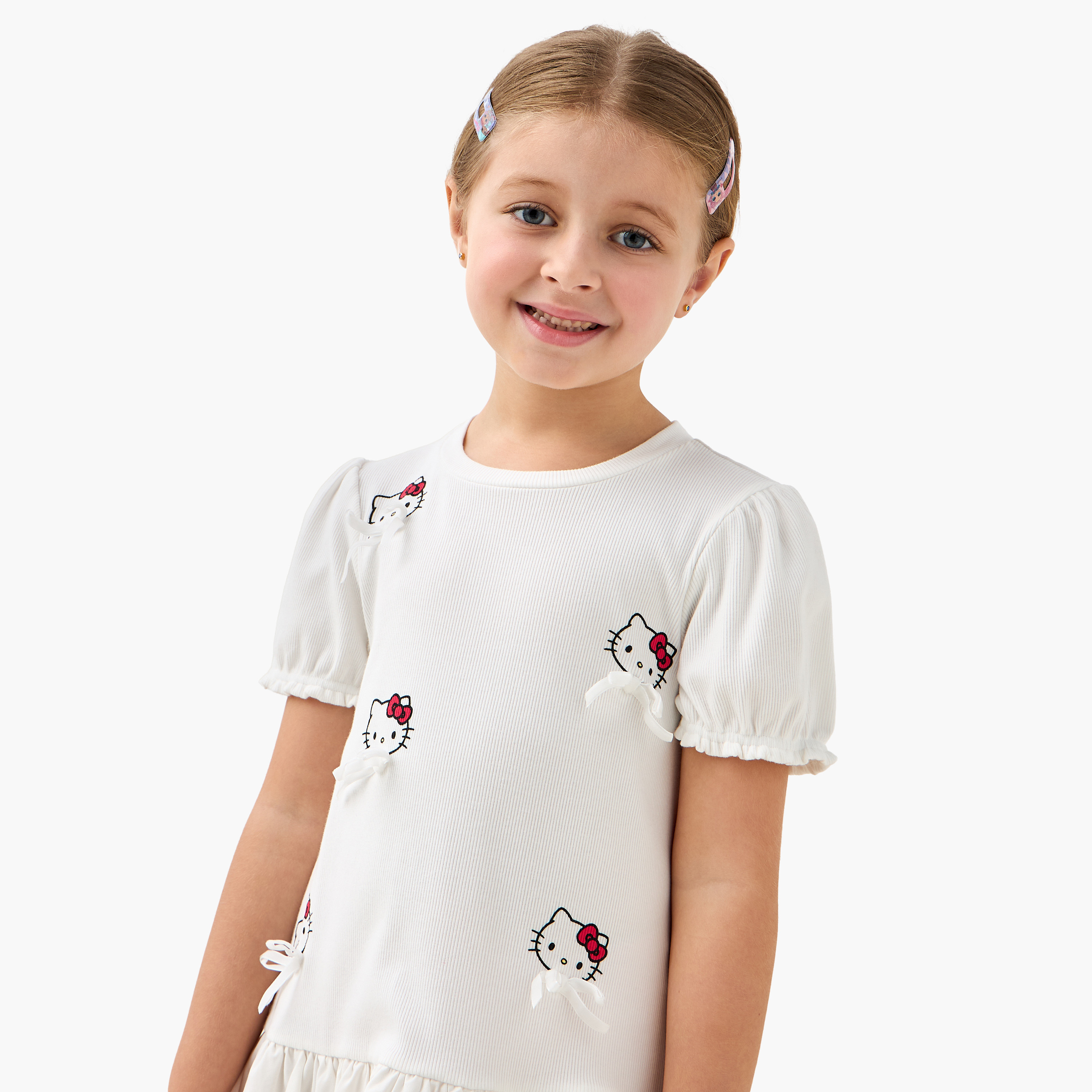 Sanrio Round Neck Short Sleeves Balloon Dress with Hello Kitty Print-girls-clothing-dressesandjumpsuits-image-5