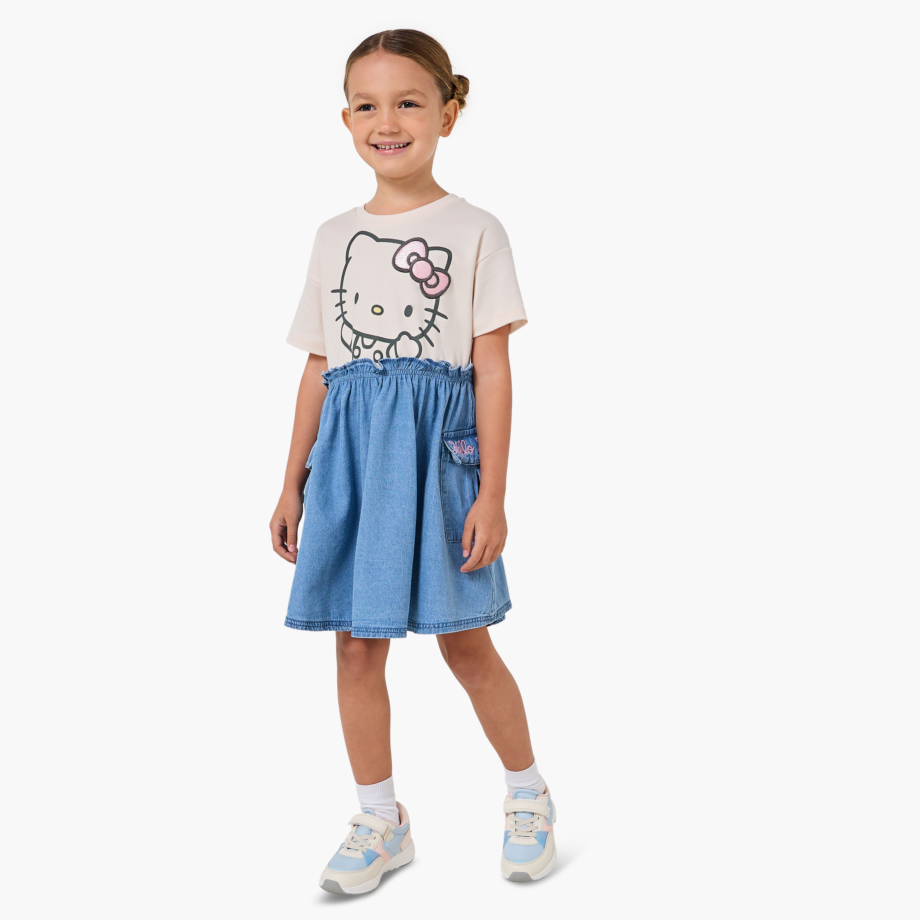 Sanrio Round Neck Short Sleeve Dress with Hello Kitty Print-girls-clothing-dressesandjumpsuits-image-2
