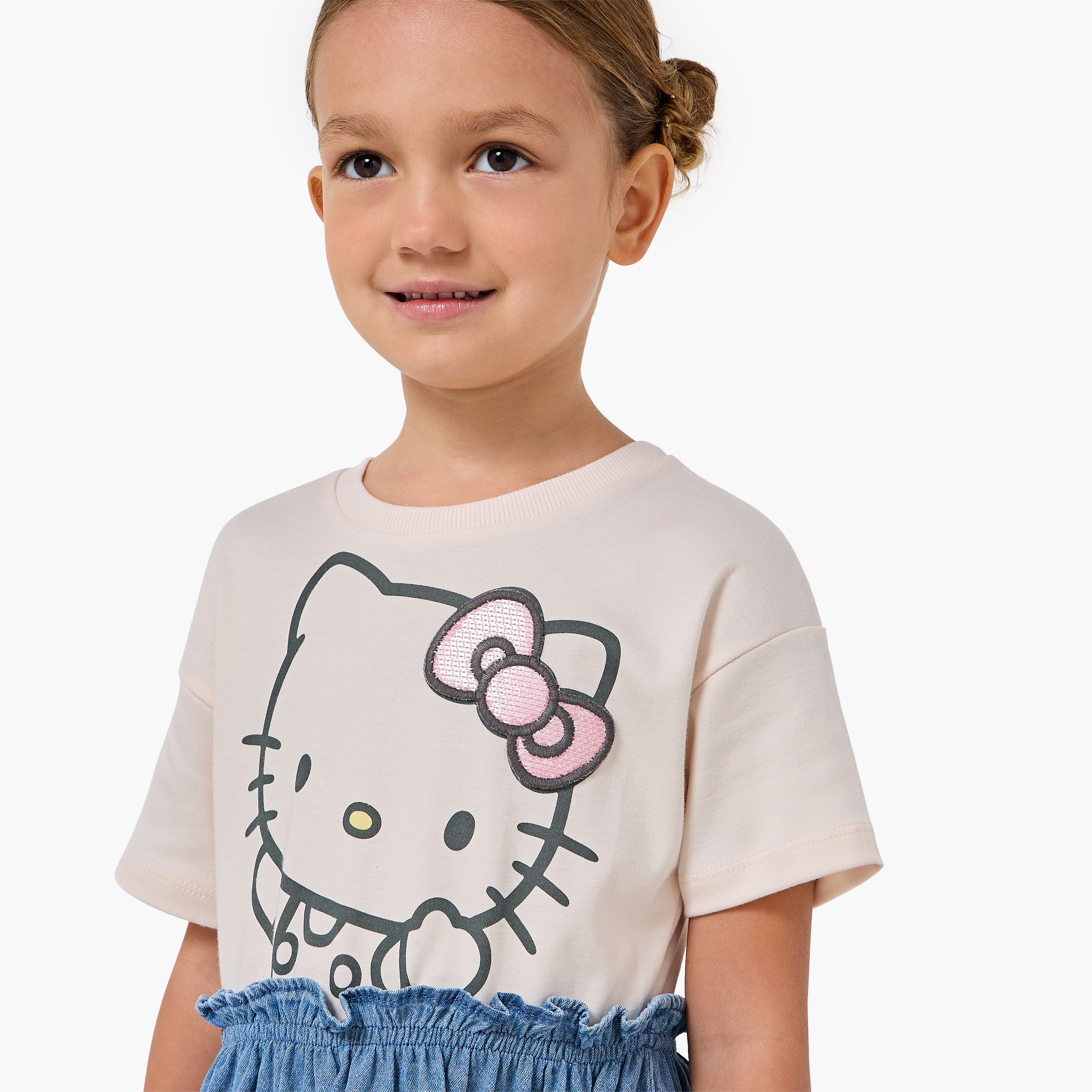 Sanrio Round Neck Short Sleeve Dress with Hello Kitty Print-girls-clothing-dressesandjumpsuits-image-4