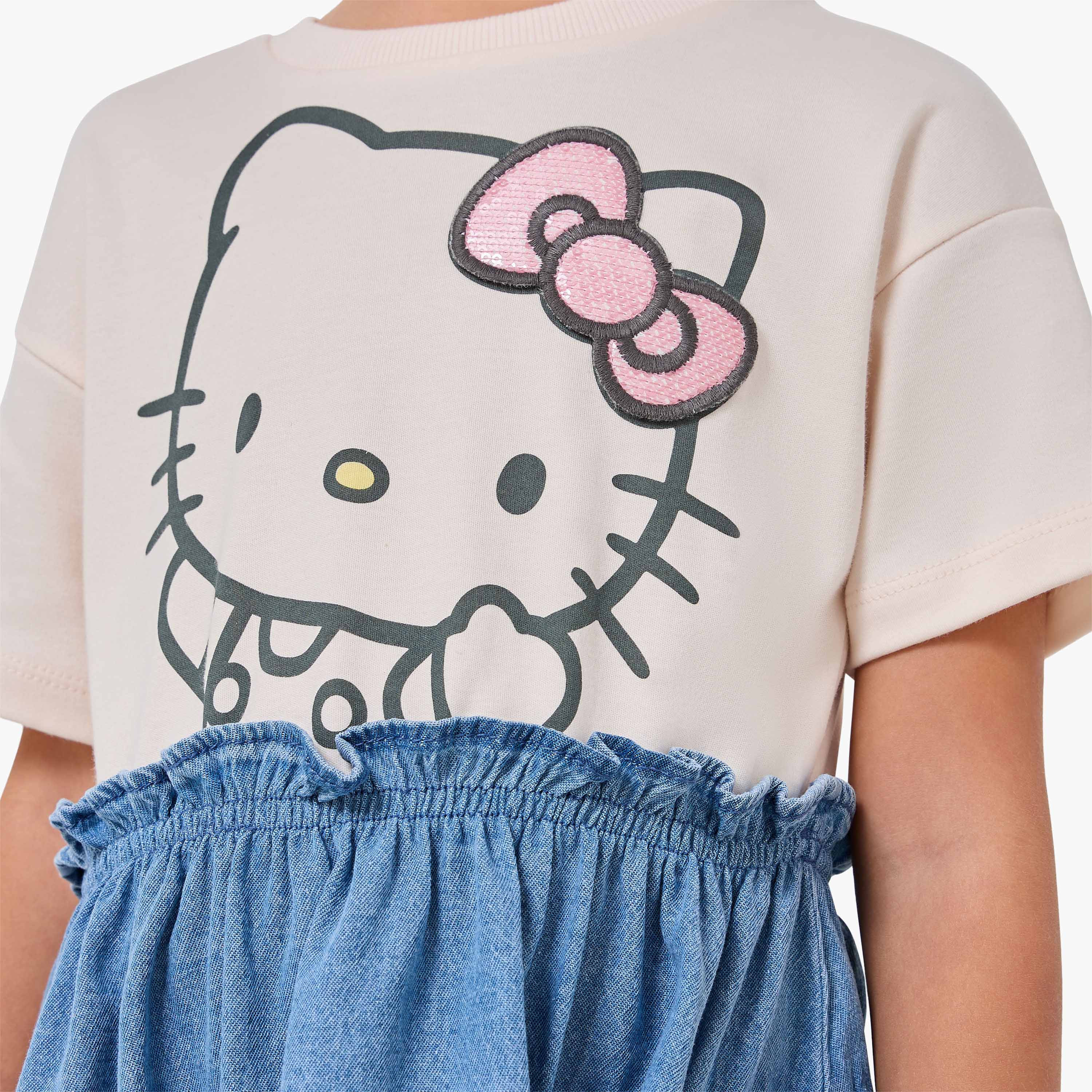 Sanrio Round Neck Short Sleeve Dress with Hello Kitty Print-girls-clothing-dressesandjumpsuits-image-5