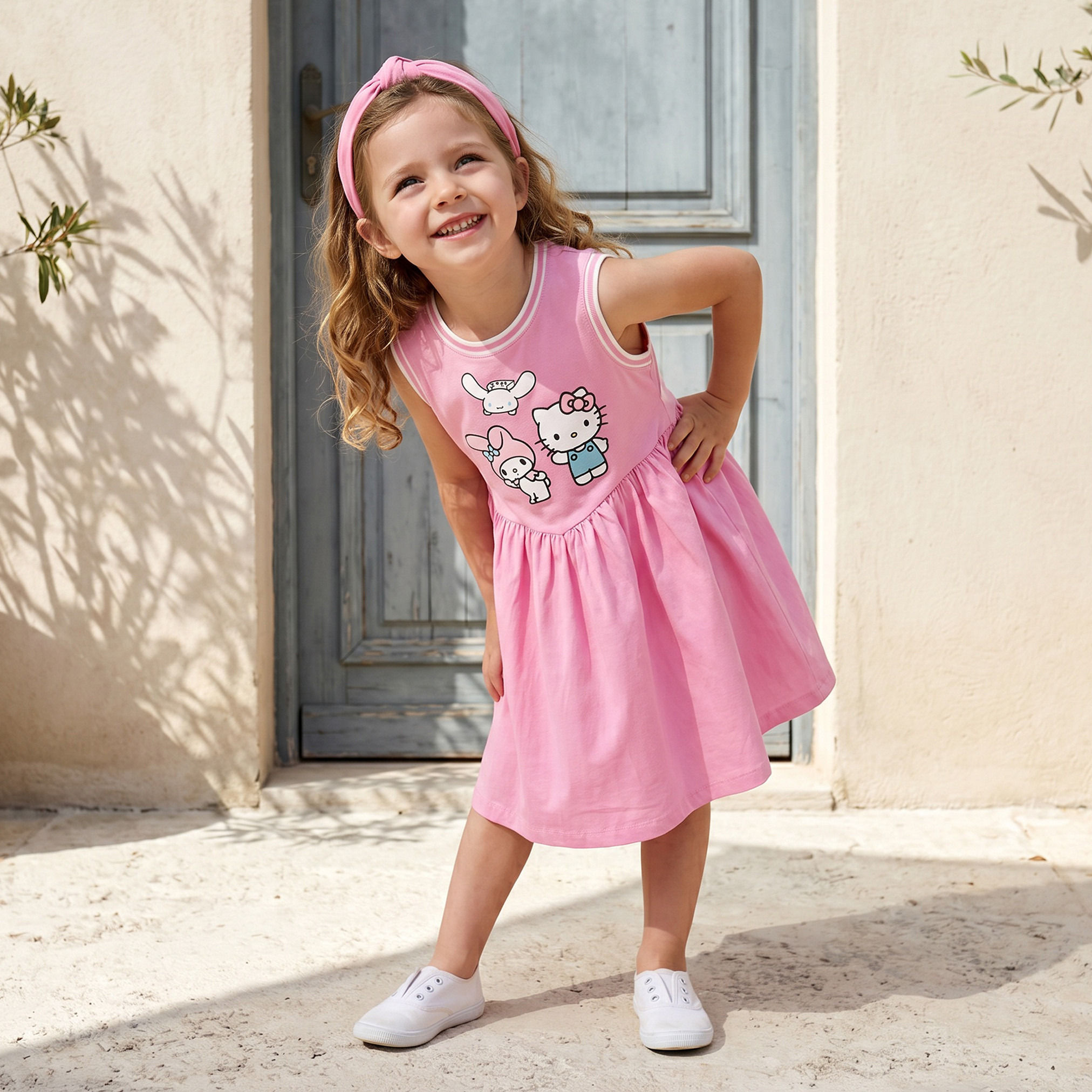 Sanrio Round Neck Sleeveless Knee-Length Dress with Hello Kitty and Friends Print-girls-clothing-dressesandjumpsuits-image-1