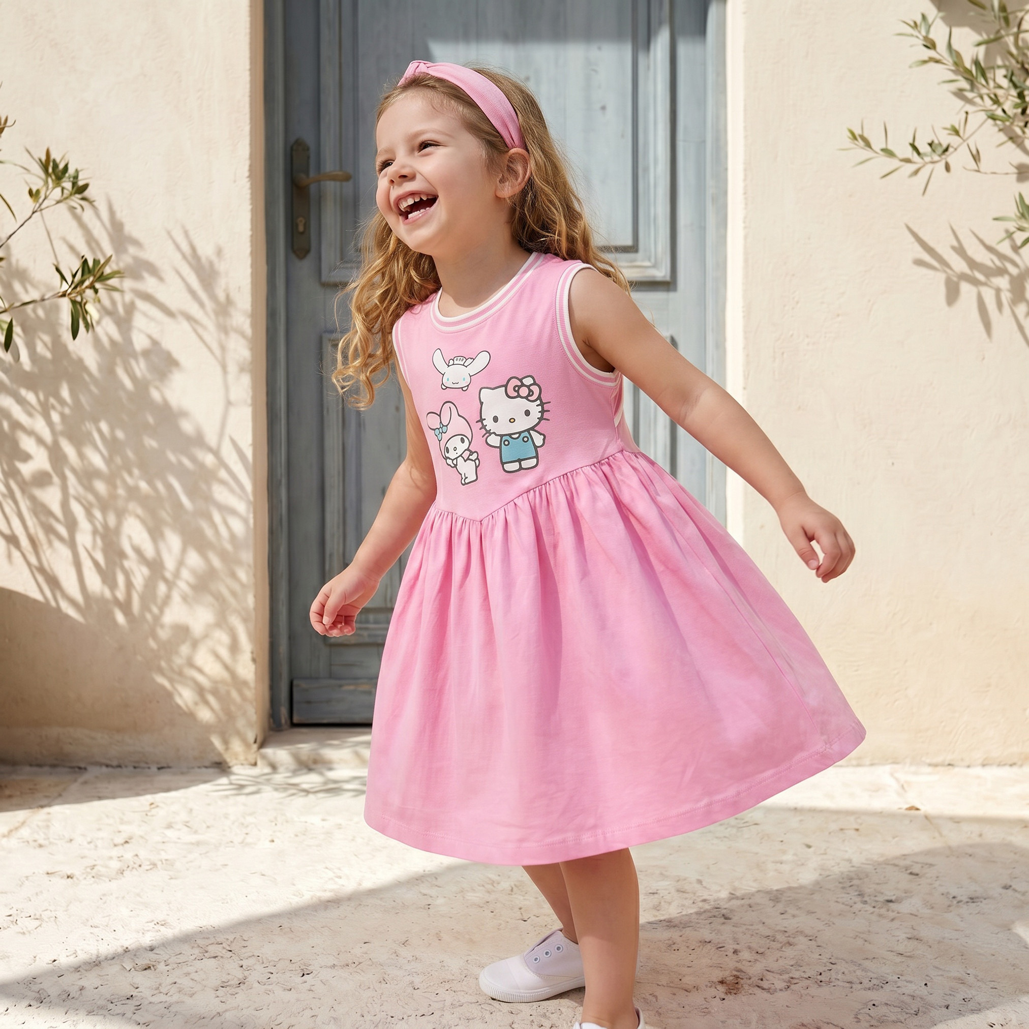 Sanrio Round Neck Sleeveless Knee-Length Dress with Hello Kitty and Friends Print-girls-clothing-dressesandjumpsuits-image-2