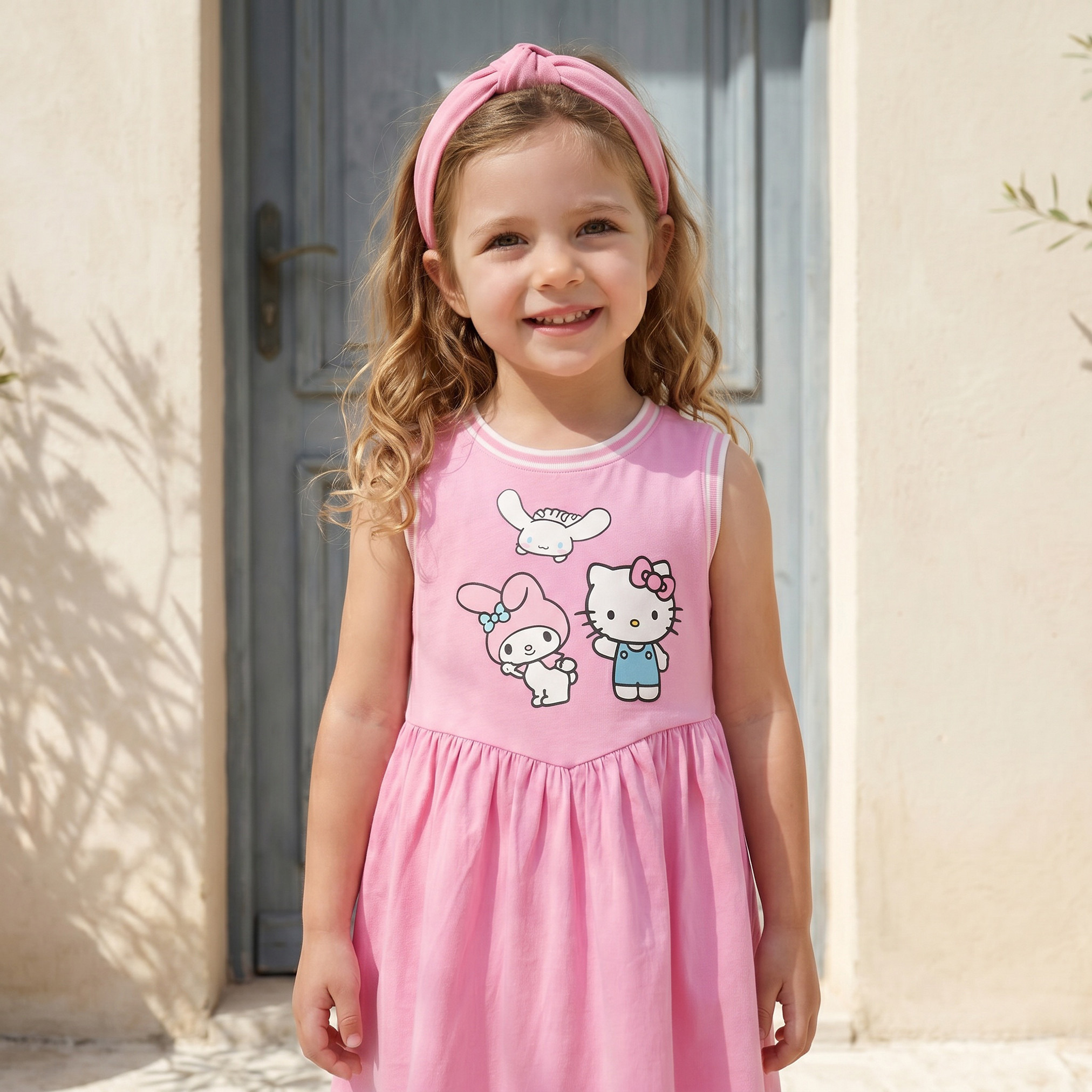 Sanrio Round Neck Sleeveless Knee-Length Dress with Hello Kitty and Friends Print-girls-clothing-dressesandjumpsuits-image-5