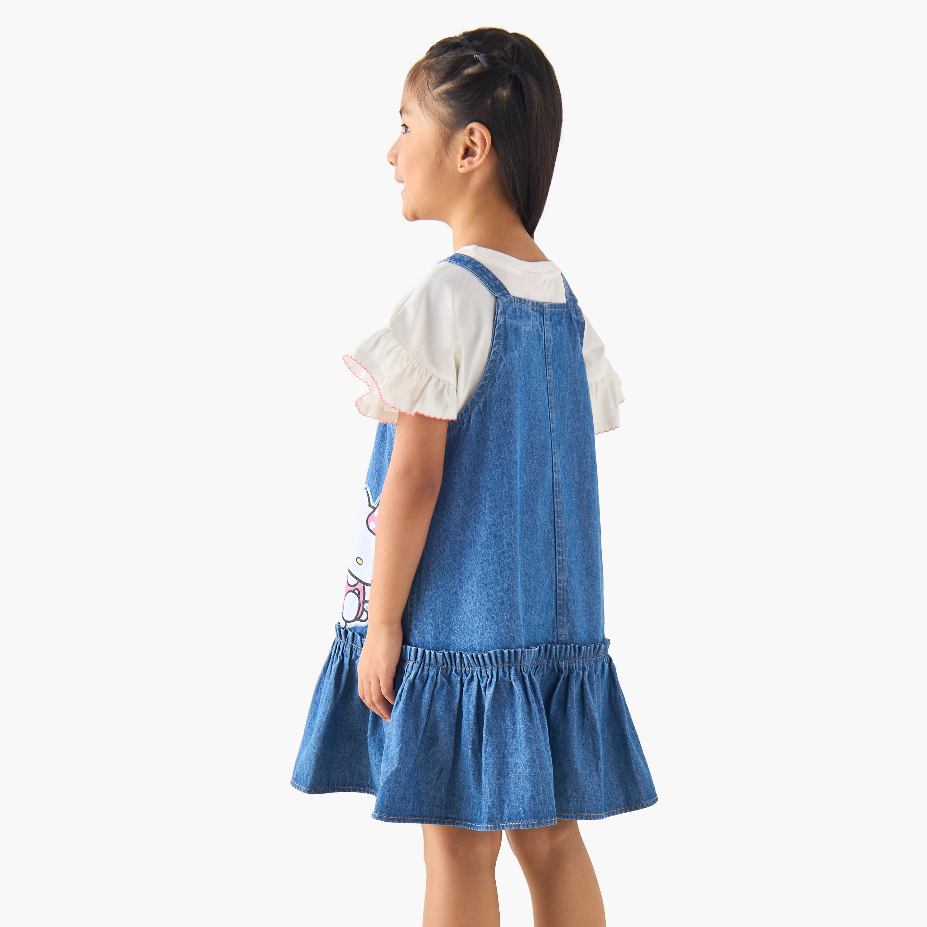 Sanrio Crew Neck Short Sleeve T-shirt and Pinafore with Button Closure-girls-clothing-dressesandjumpsuits-image-3