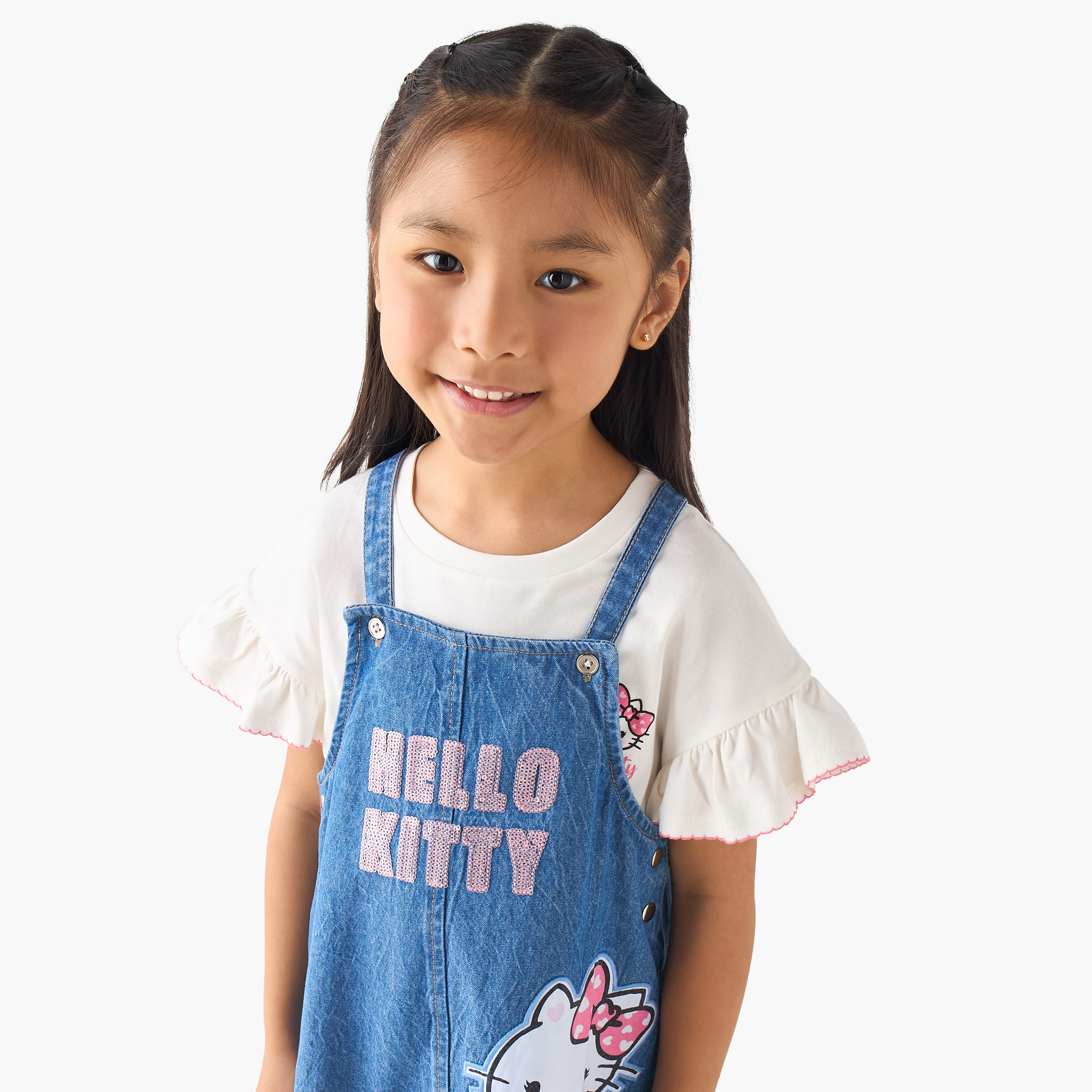 Sanrio Crew Neck Short Sleeve T-shirt and Pinafore with Button Closure-girls-clothing-dressesandjumpsuits-image-4