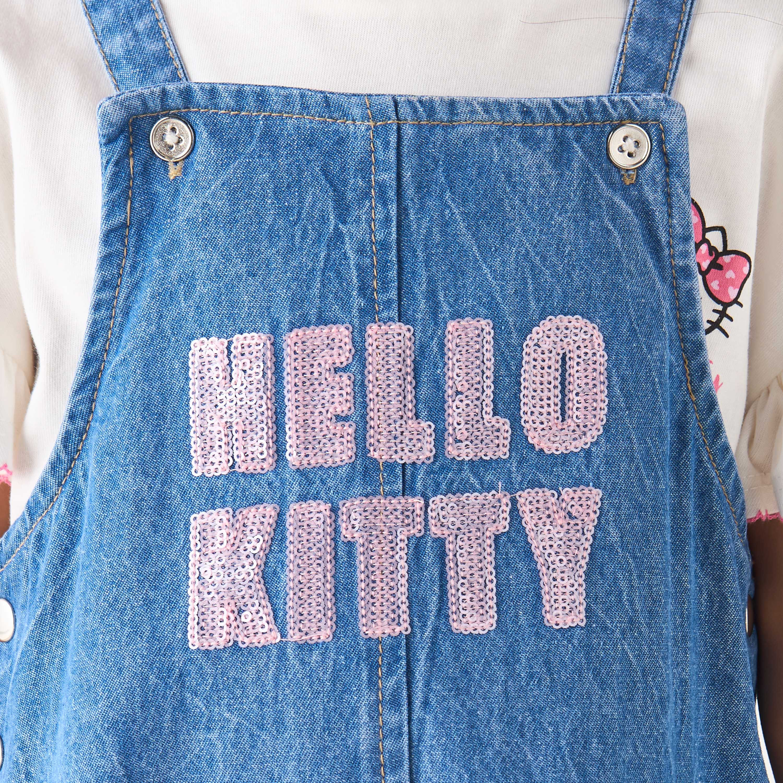 Sanrio Crew Neck Short Sleeve T-shirt and Pinafore with Button Closure-girls-clothing-dressesandjumpsuits-image-5