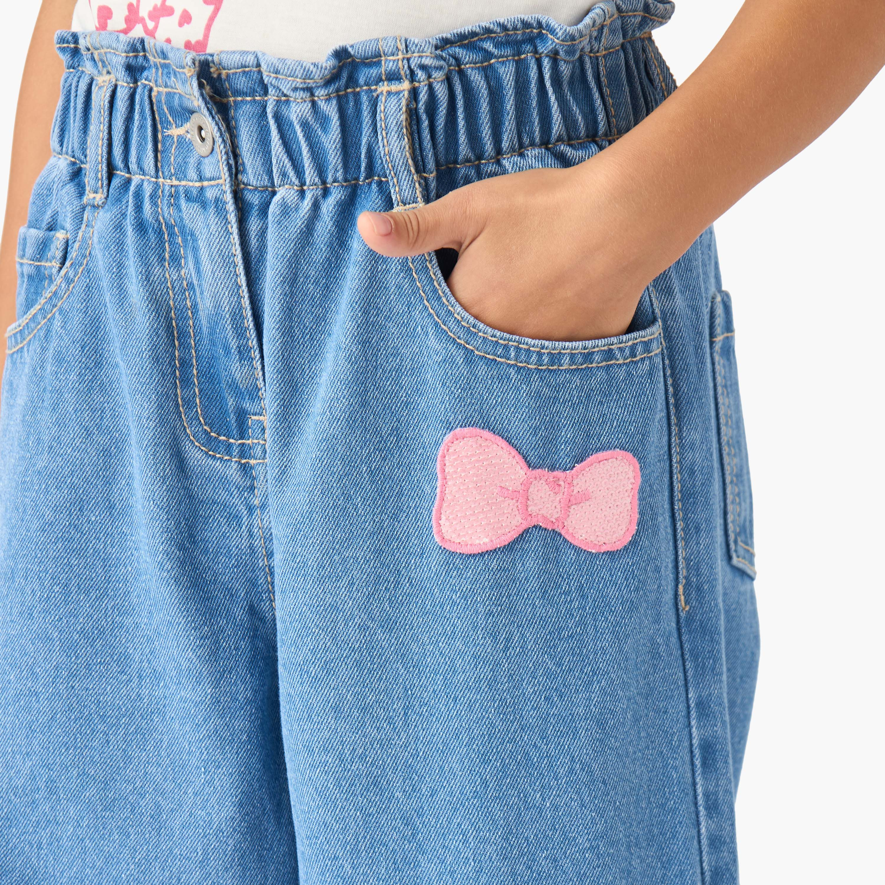 Sanrio Crew Neck Short Sleeves Top and Wide Leg Jeans Set with Hello Kitty Print-girls-clothing-setsandcoords-image-6