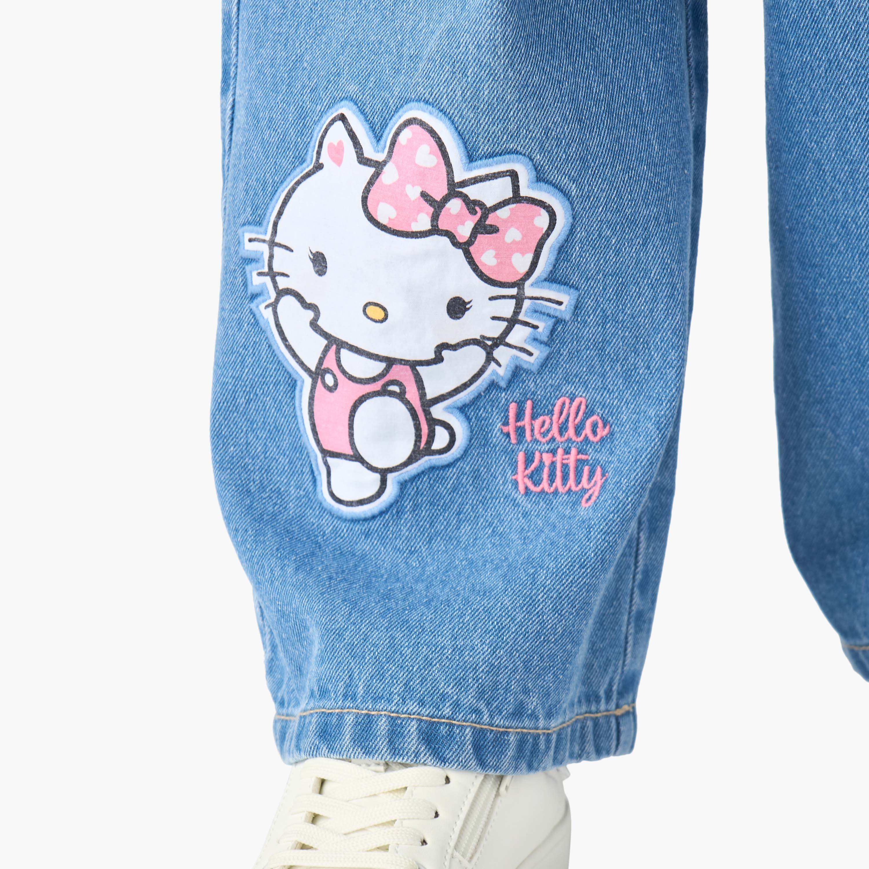 Sanrio Crew Neck Short Sleeves Top and Wide Leg Jeans Set with Hello Kitty Print-girls-clothing-setsandcoords-image-8