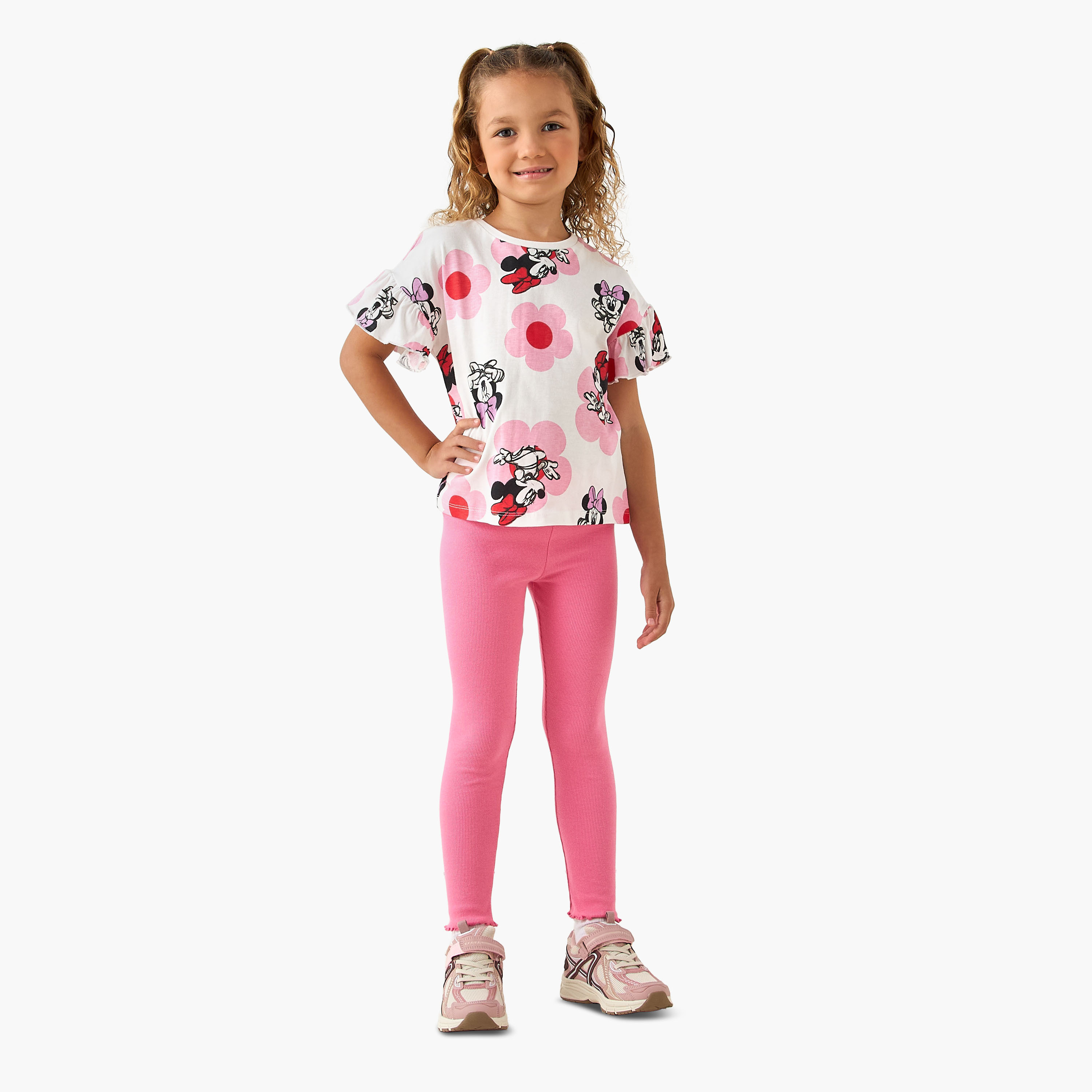 Disney Crew Neck Short Ruffle Sleeves T-shirt with Minnie Mouse Print-girls-clothing-tshirts-image-2