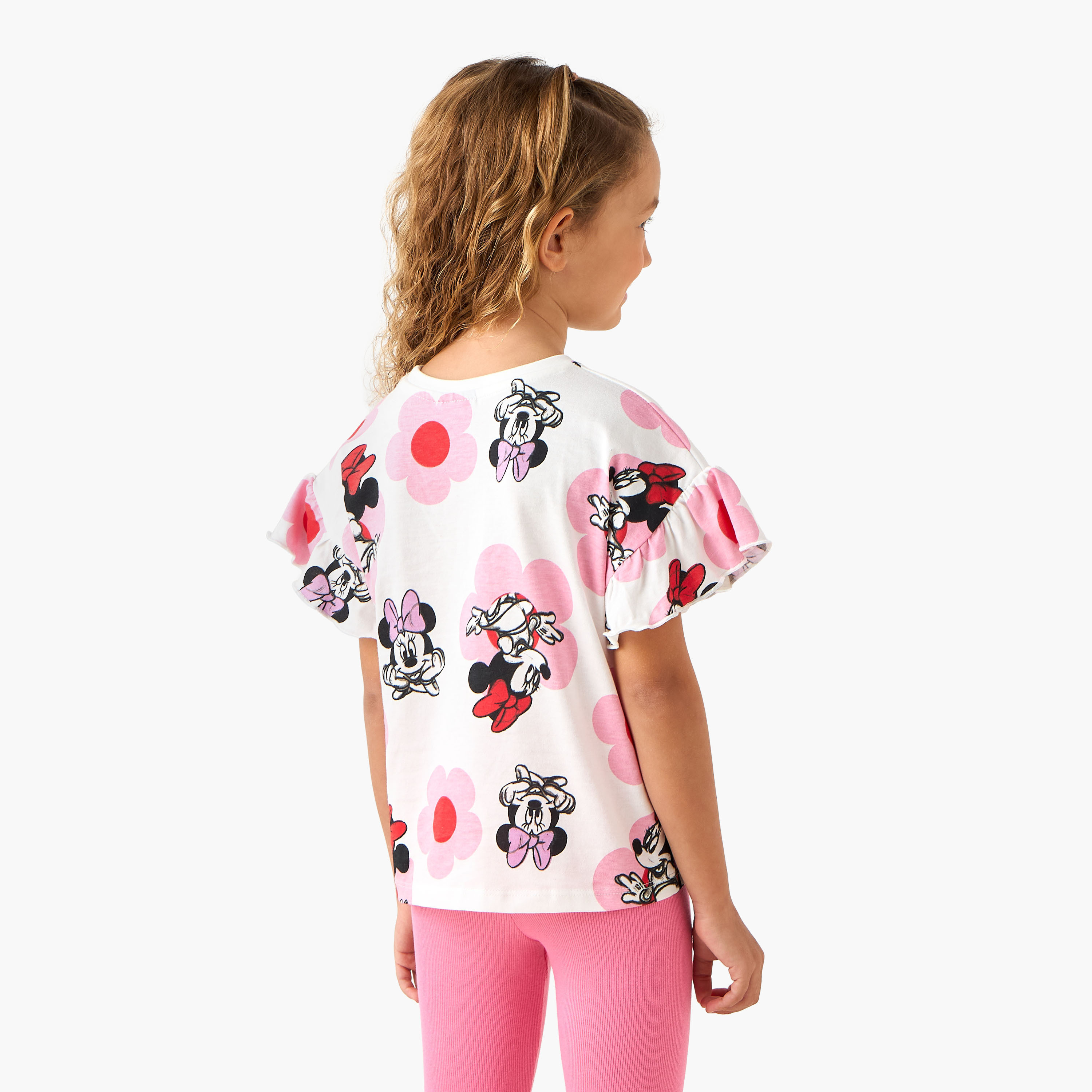 Disney Crew Neck Short Ruffle Sleeves T-shirt with Minnie Mouse Print-girls-clothing-tshirts-image-3