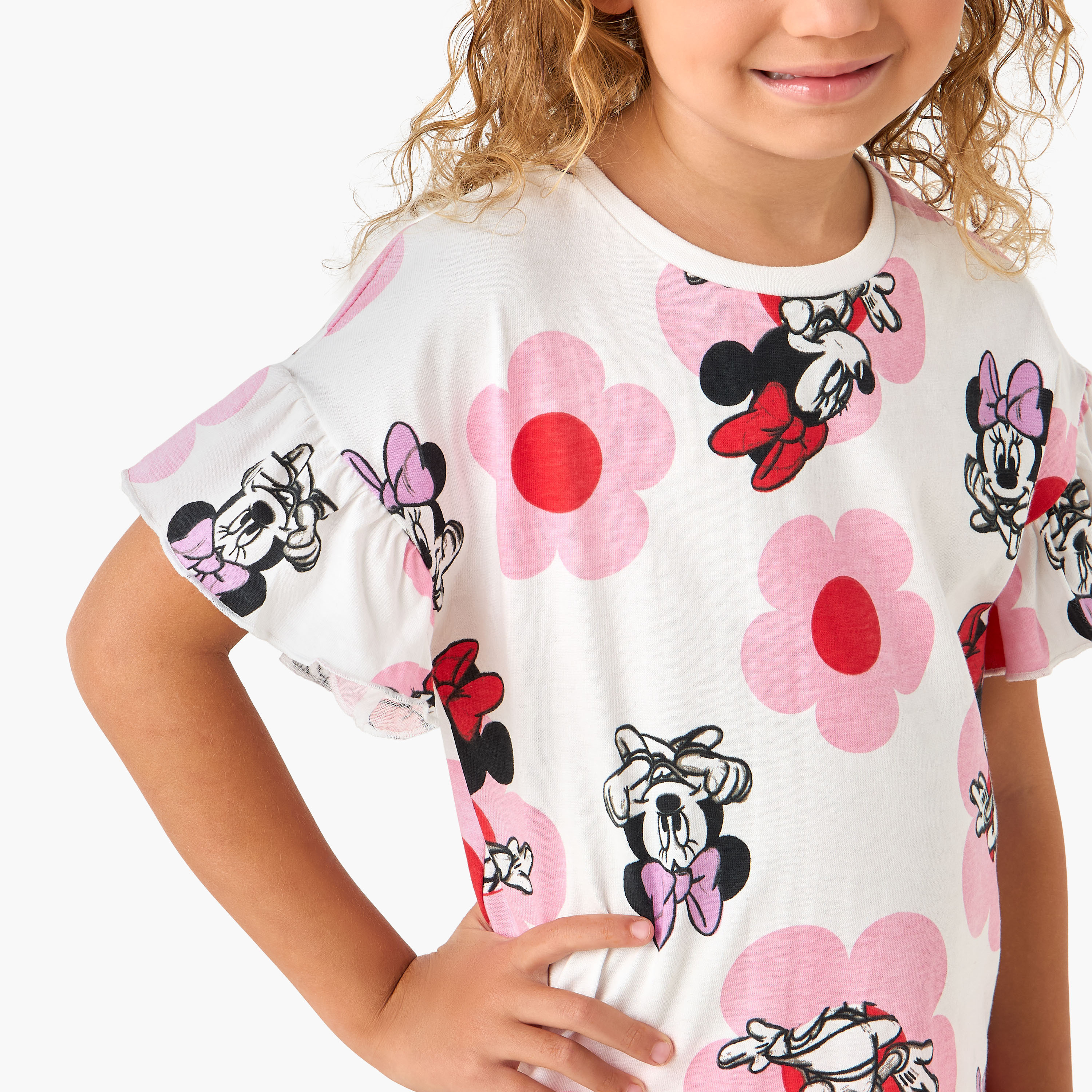 Disney Crew Neck Short Ruffle Sleeves T-shirt with Minnie Mouse Print-girls-clothing-tshirts-image-4
