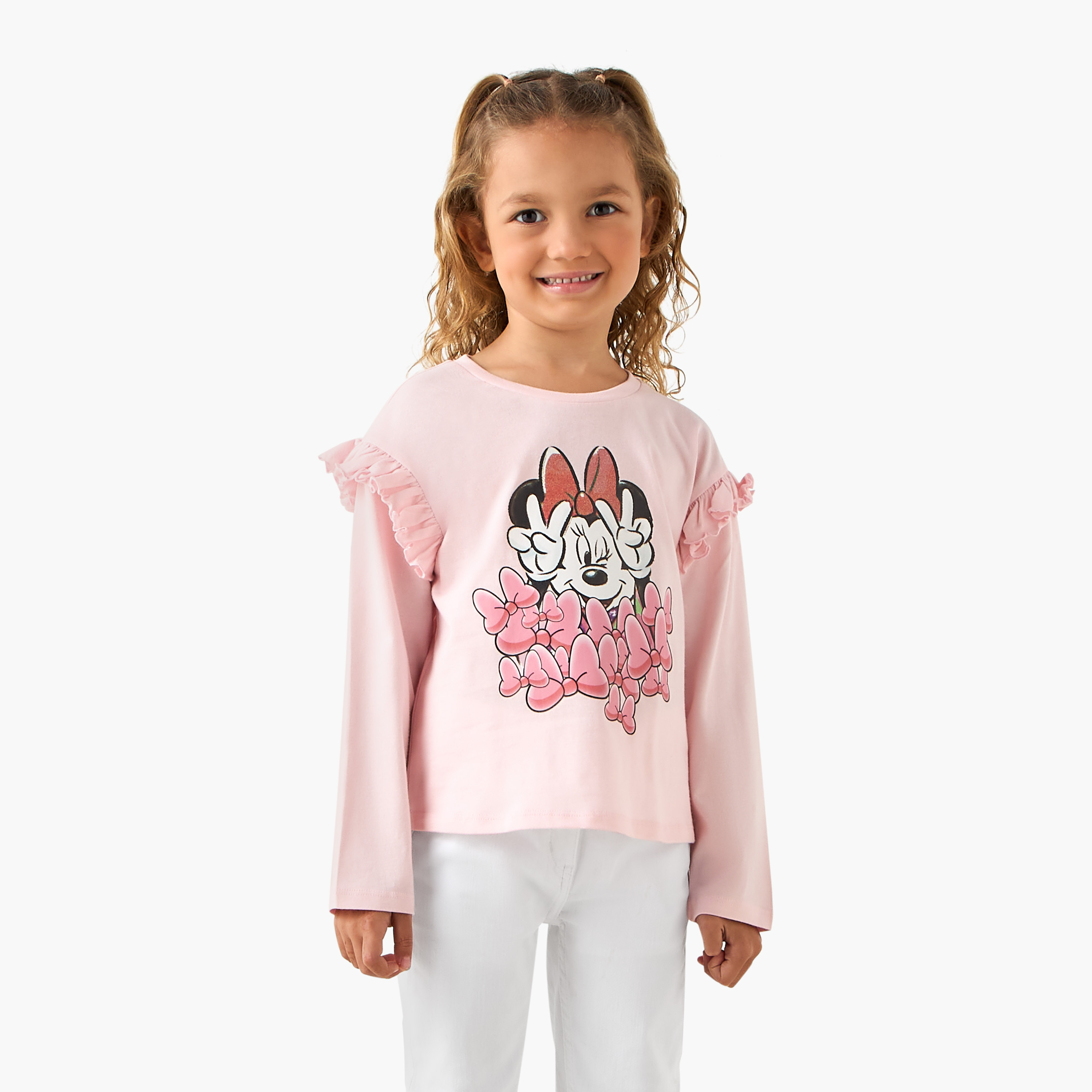 Disney Crew Neck Long Sleeves T-shirt with Minnie Mouse Print-girls-clothing-tshirts-image-1