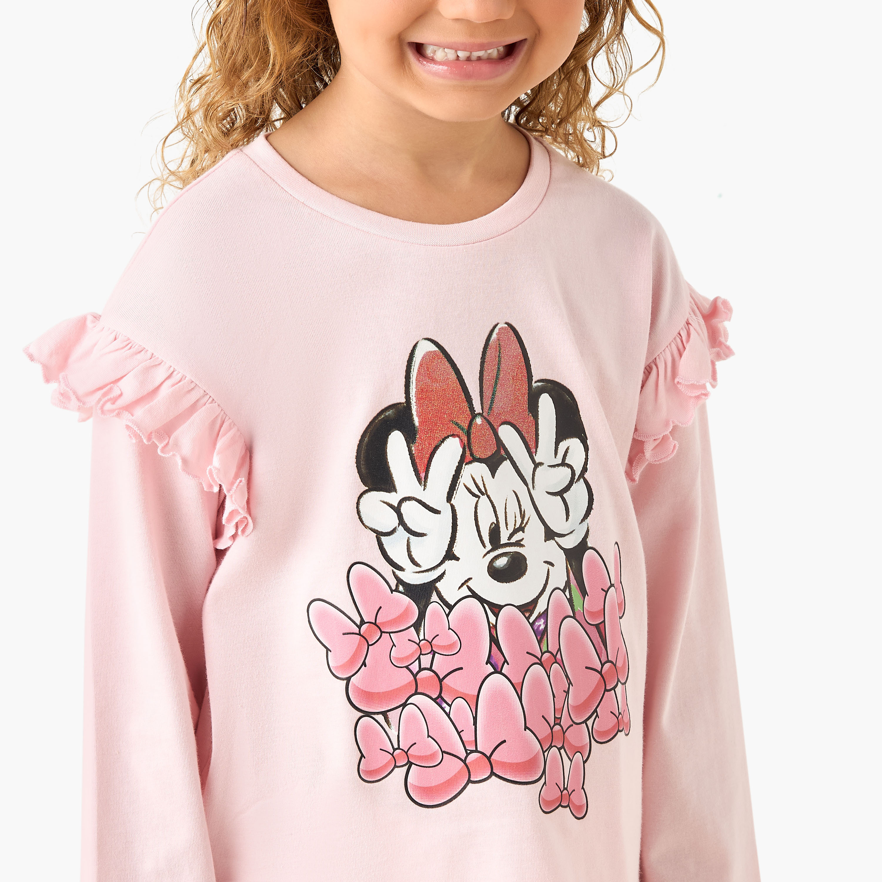 Disney Crew Neck Long Sleeves T-shirt with Minnie Mouse Print-girls-clothing-tshirts-image-4