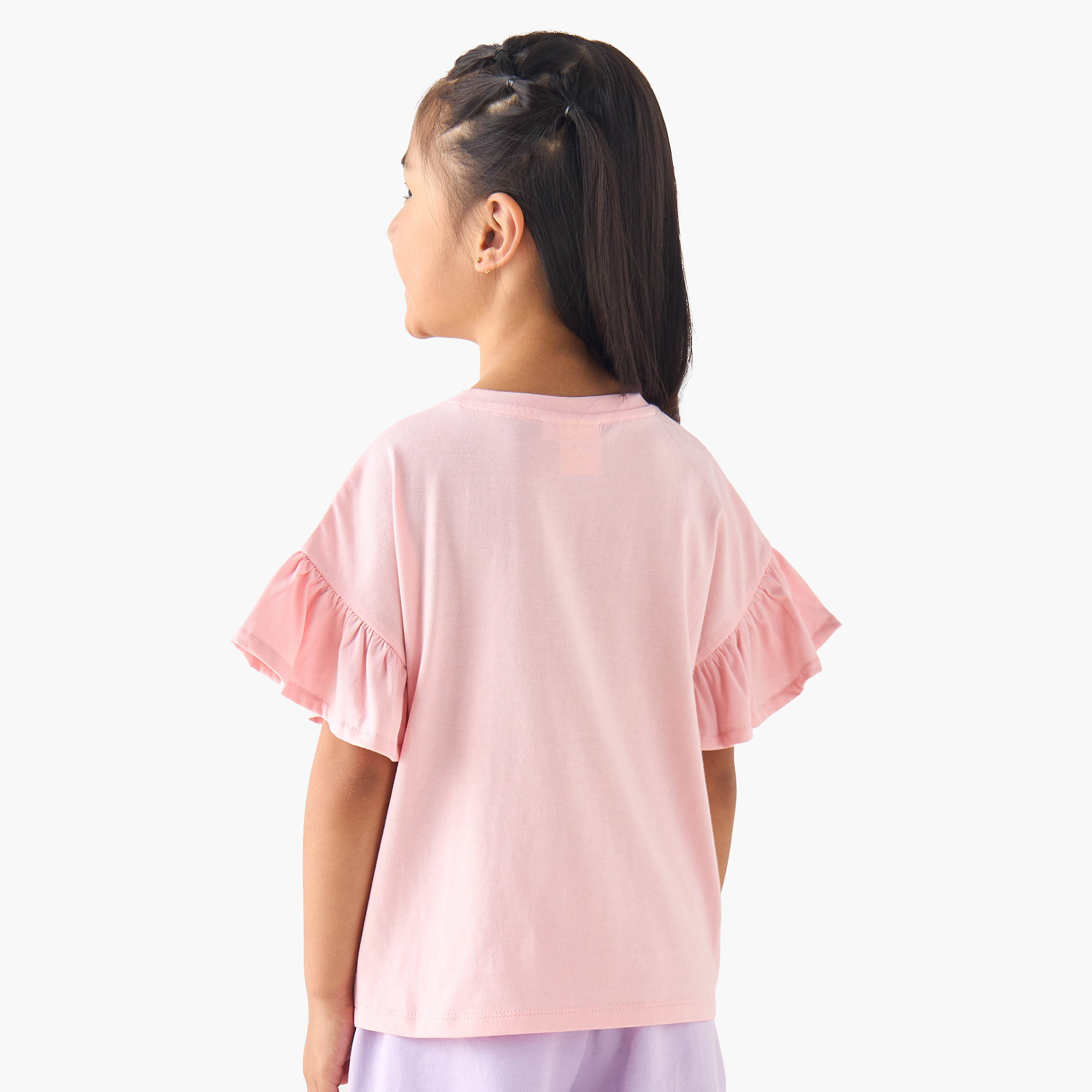 Disney Crew Neck Short Ruffle Sleeves T-shirt with Stitch and Angel Print-girls-clothing-tshirts-image-3