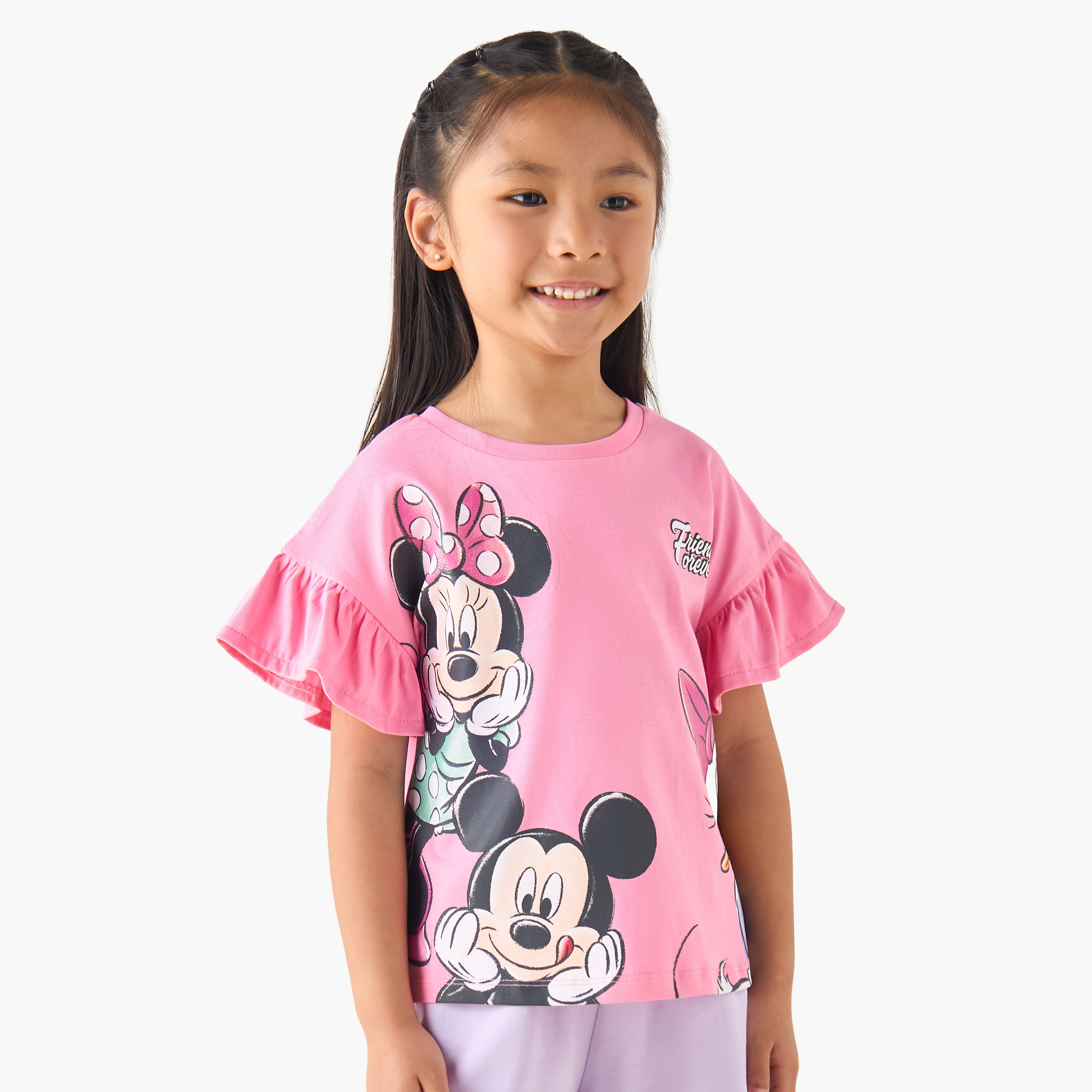 Disney Crew Neck Short Sleeves T-Shirt with Mickey and Minnie Mouse Print-girls-clothing-tshirts-image-1