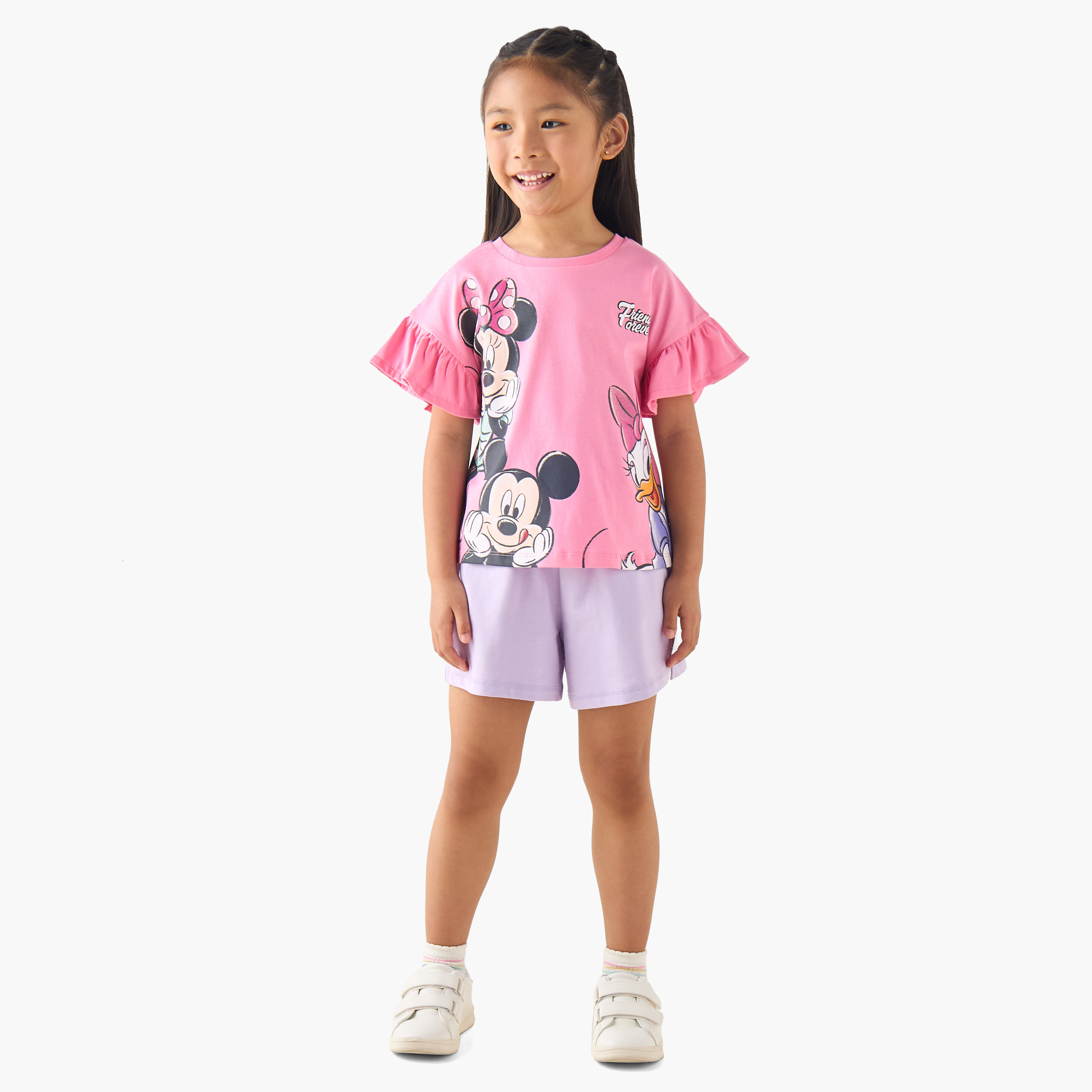 Disney Crew Neck Short Sleeves T-Shirt with Mickey and Minnie Mouse Print-girls-clothing-tshirts-image-2