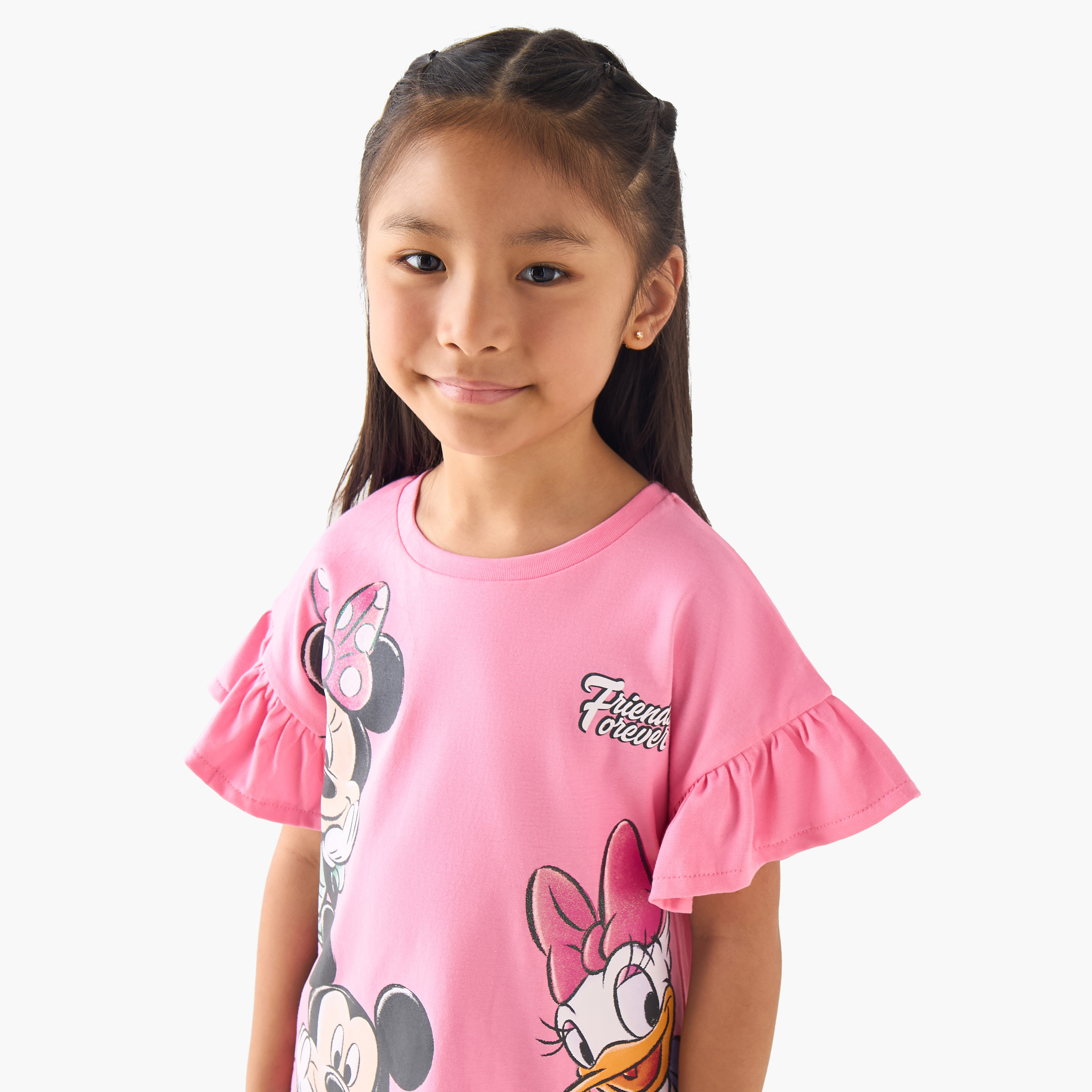 Disney Crew Neck Short Sleeves T-Shirt with Mickey and Minnie Mouse Print-girls-clothing-tshirts-image-4