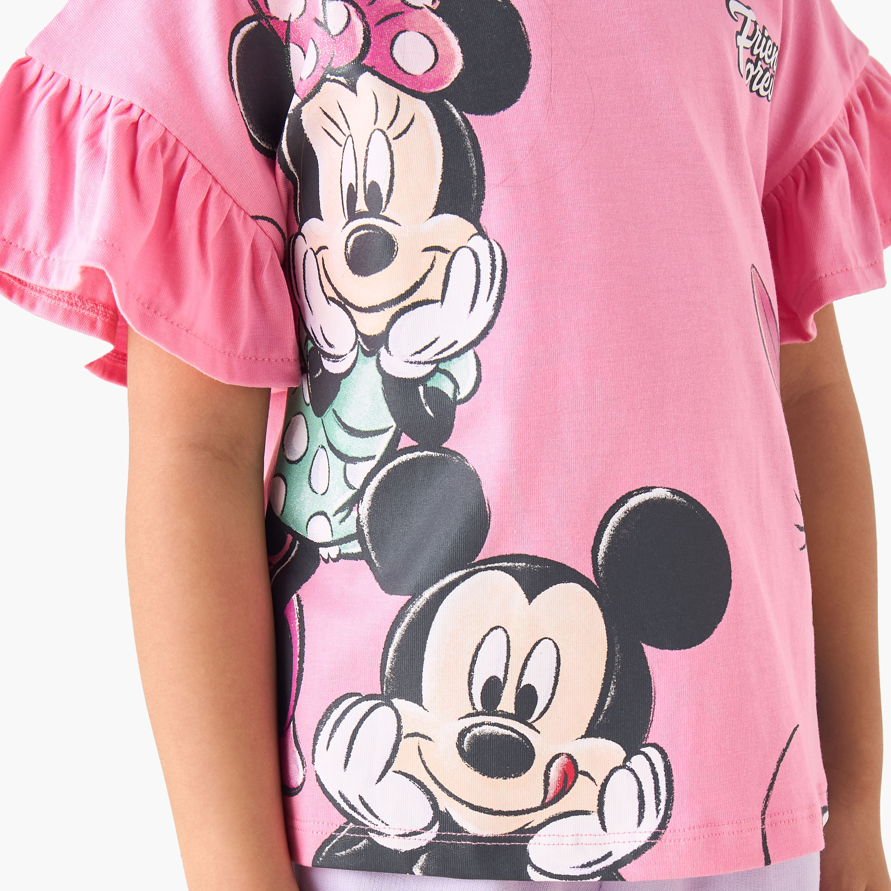 Disney Crew Neck Short Sleeves T-Shirt with Mickey and Minnie Mouse Print-girls-clothing-tshirts-image-5