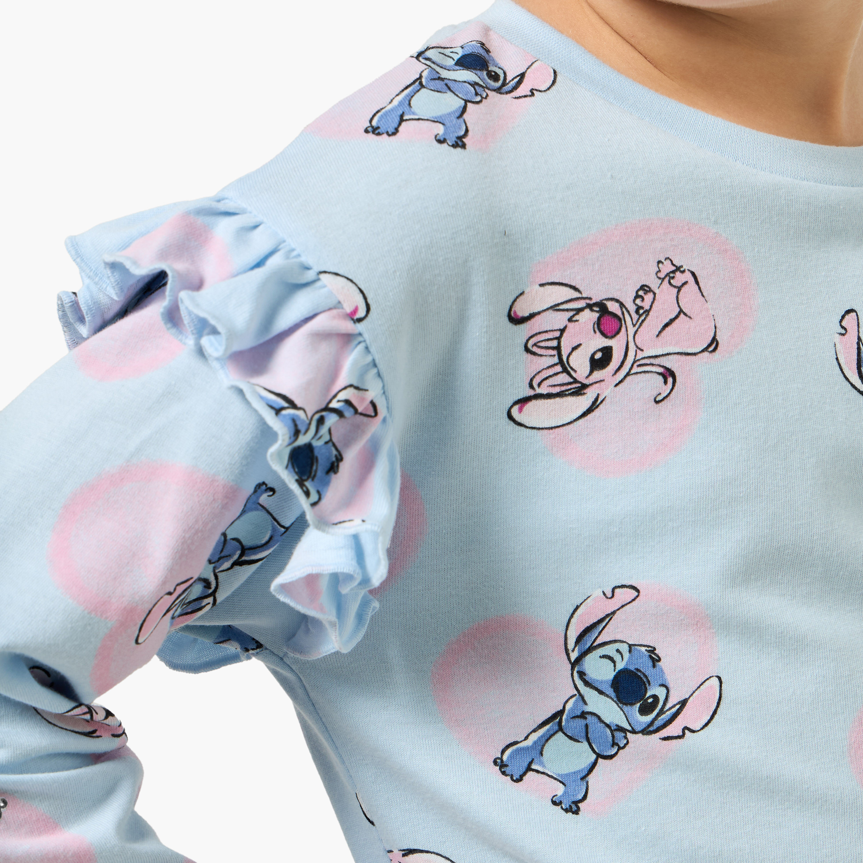 Disney Crew Neck Long Sleeves T-shirt with Angel and Stitch Print-girls-clothing-tshirts-image-5