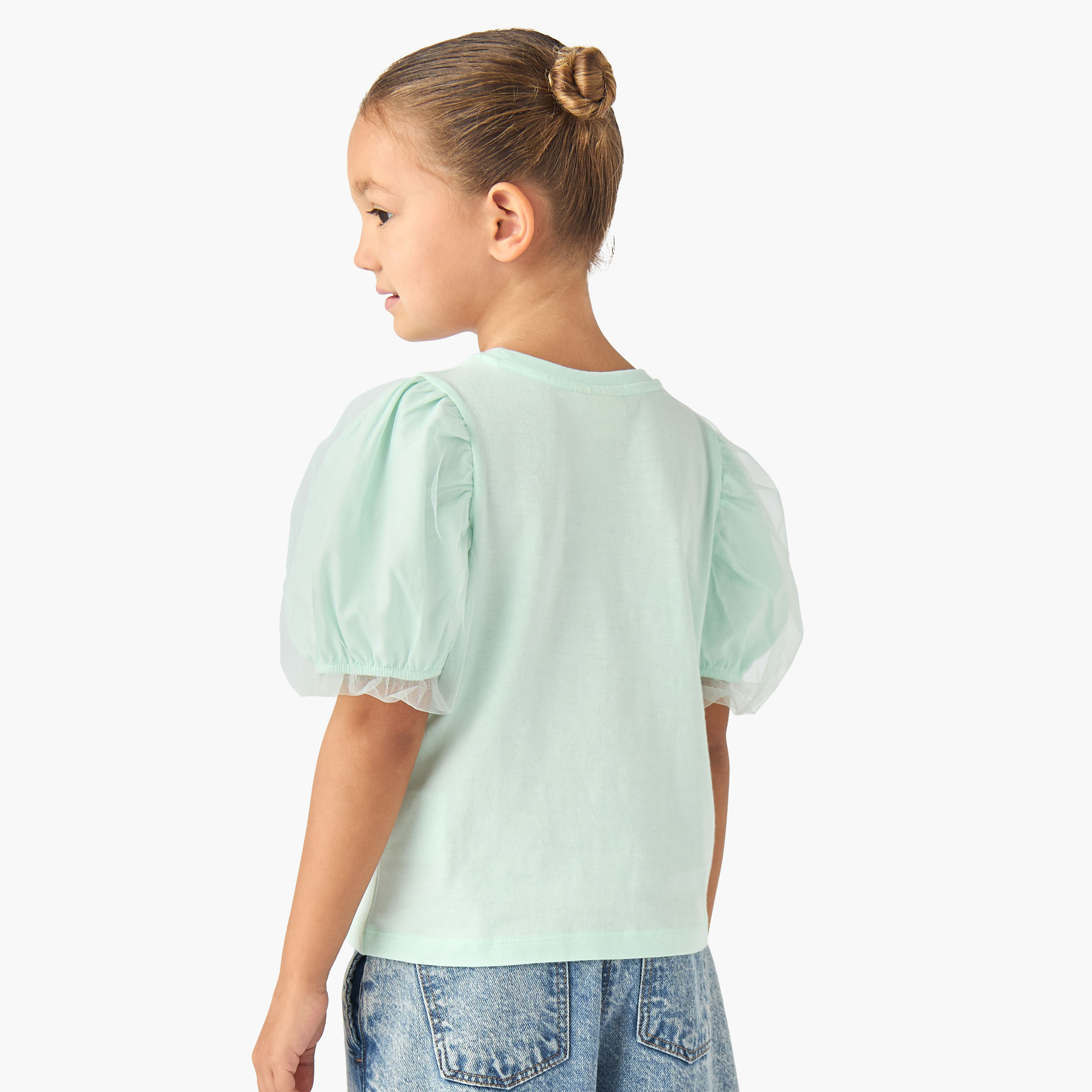 Disney Round Neck Short Sleeve T-shirt with Stitch Print-girls-clothing-tshirts-image-3