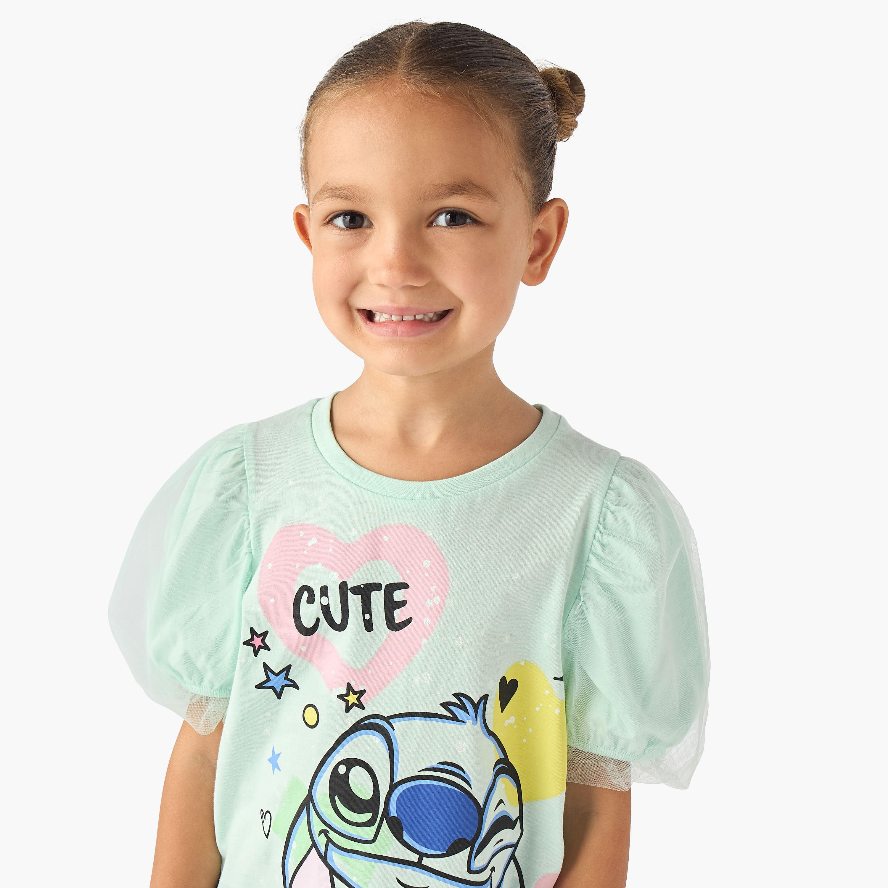 Disney Round Neck Short Sleeve T-shirt with Stitch Print-girls-clothing-tshirts-image-4